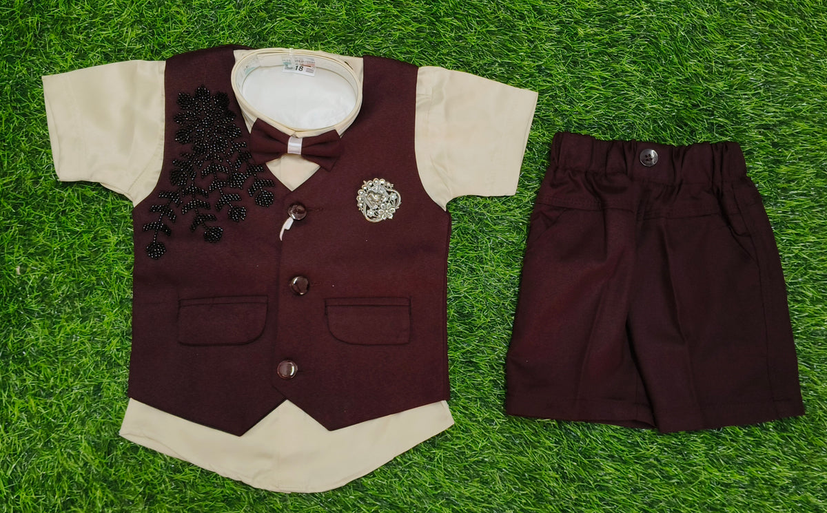 Boys Maroon Blazer Bow Tie Party Wear Shorts Set