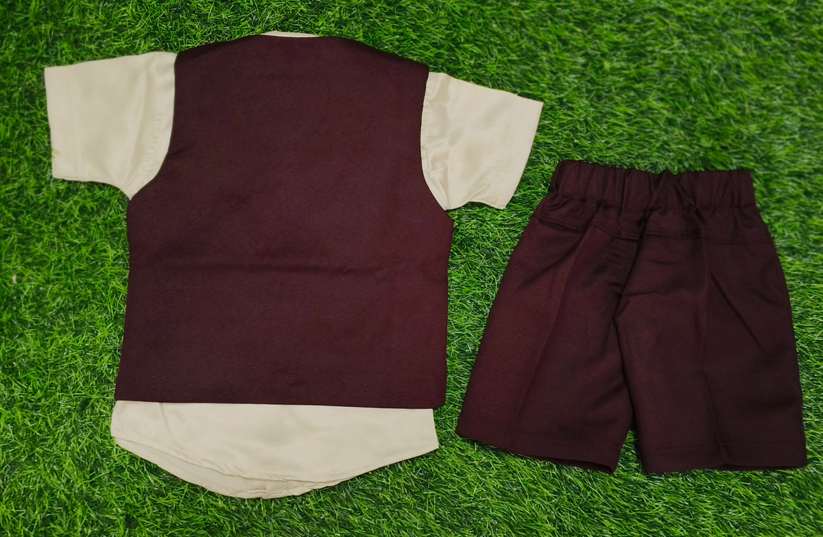 Boys Maroon Blazer Bow Tie Party Wear Shorts Set