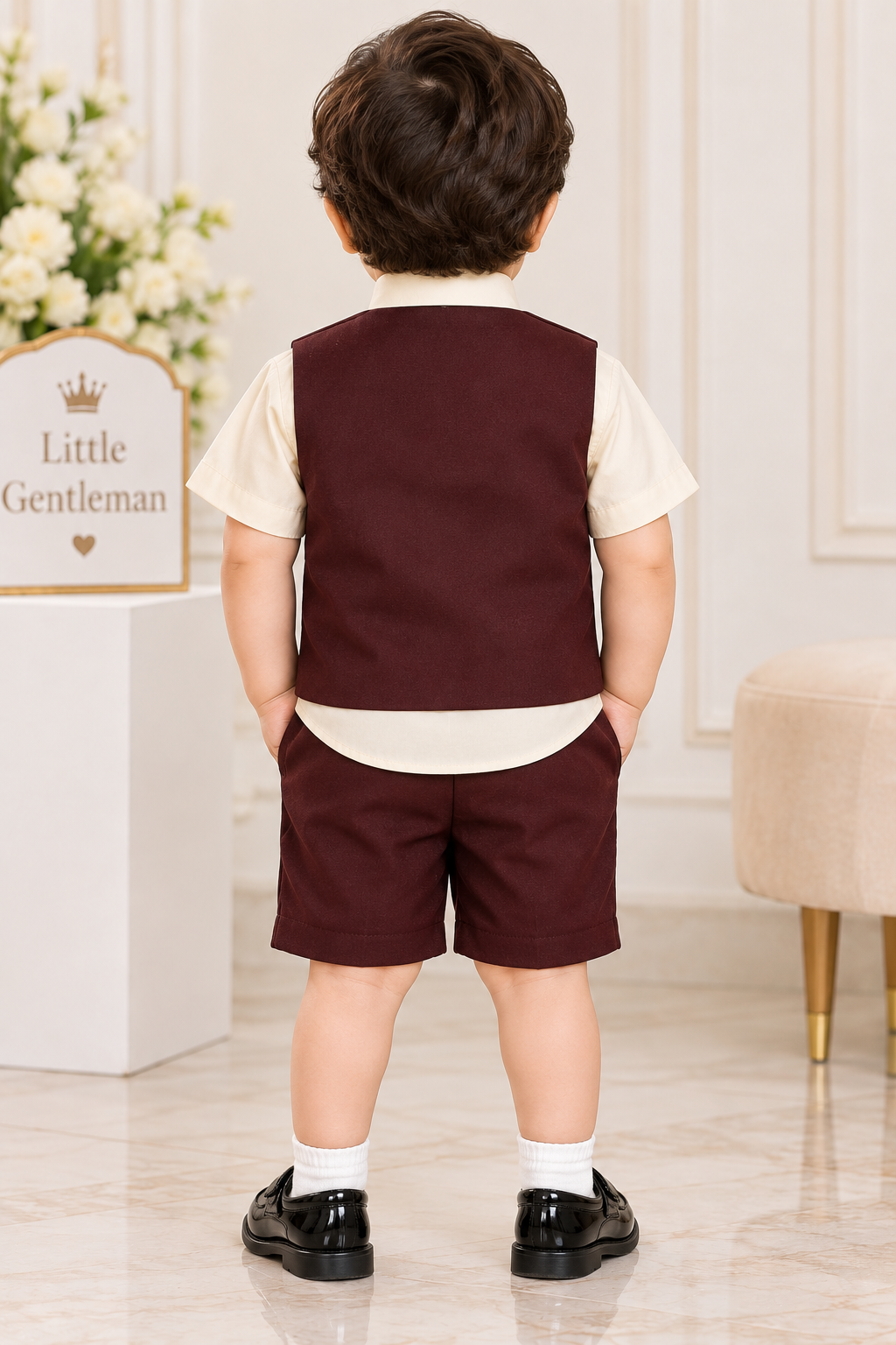 Boys Maroon Blazer Bow Tie Party Wear Shorts Set