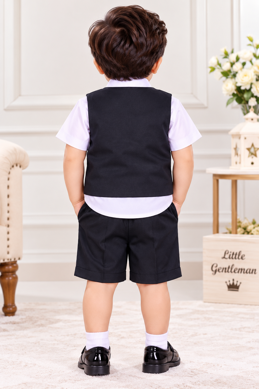 Boys Navy Blue Blazer Bow Tie Party Wear Shorts Set