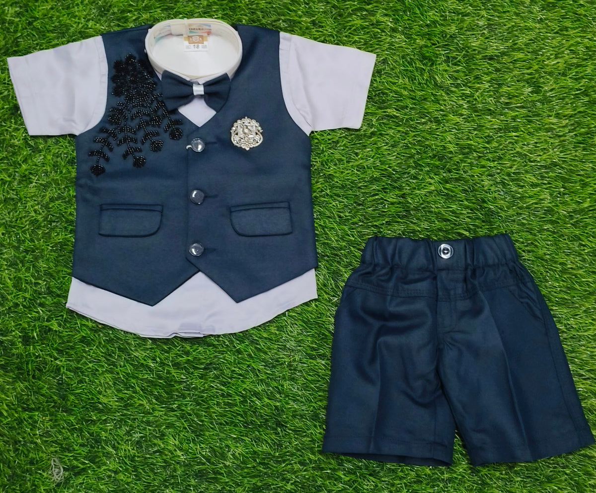 Boys Dark Navy Blue Blazer Bow Tie Party Wear Shorts Set