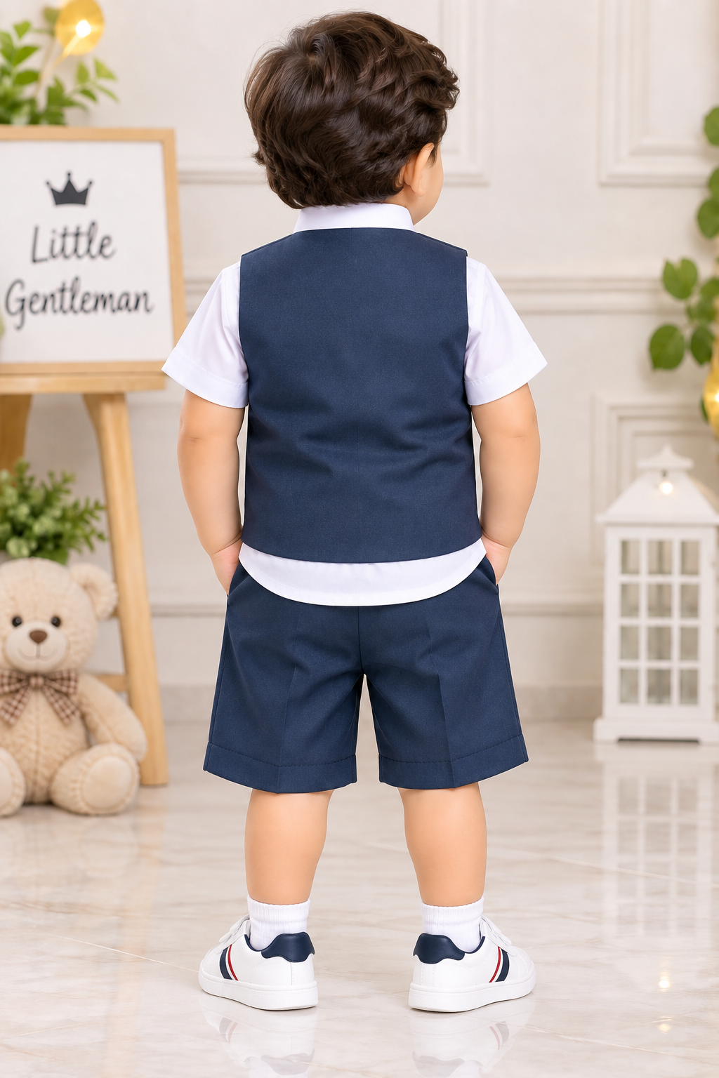 Boys Dark Navy Blue Blazer Bow Tie Party Wear Shorts Set