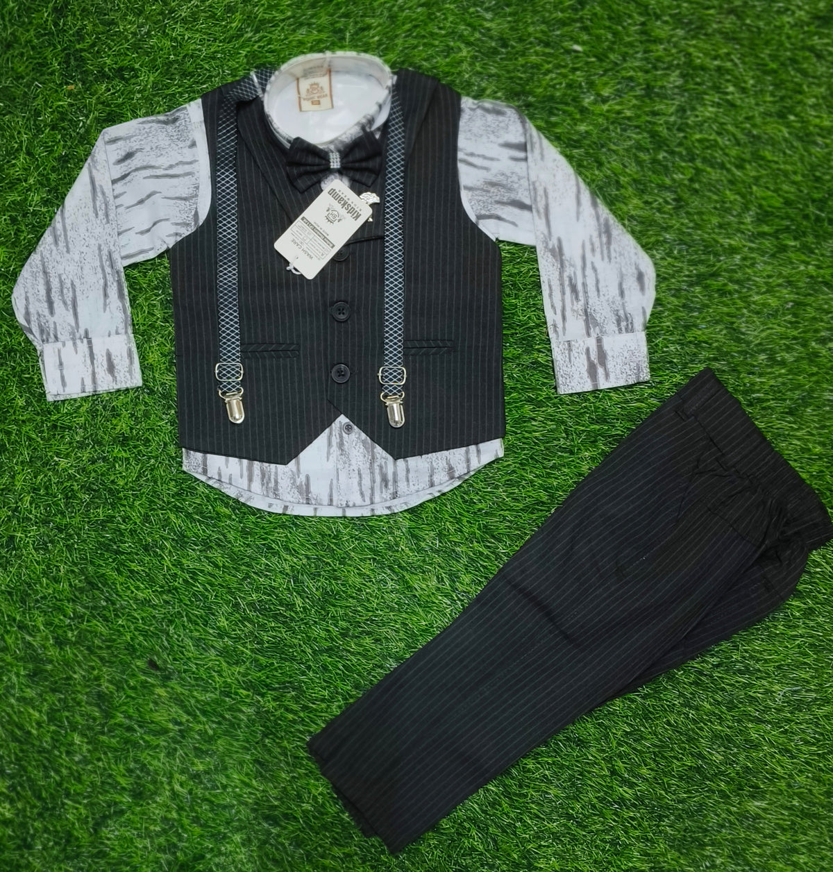 Boys Black Pinstripe Waistcoat Party Wear Set