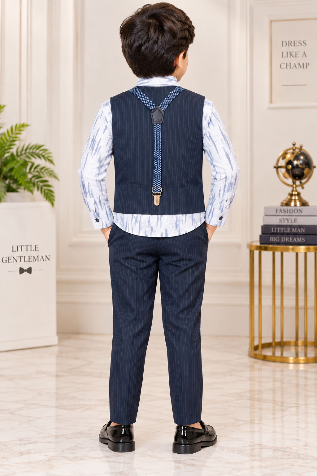 Boys Black Pinstripe Waistcoat Party Wear Set
