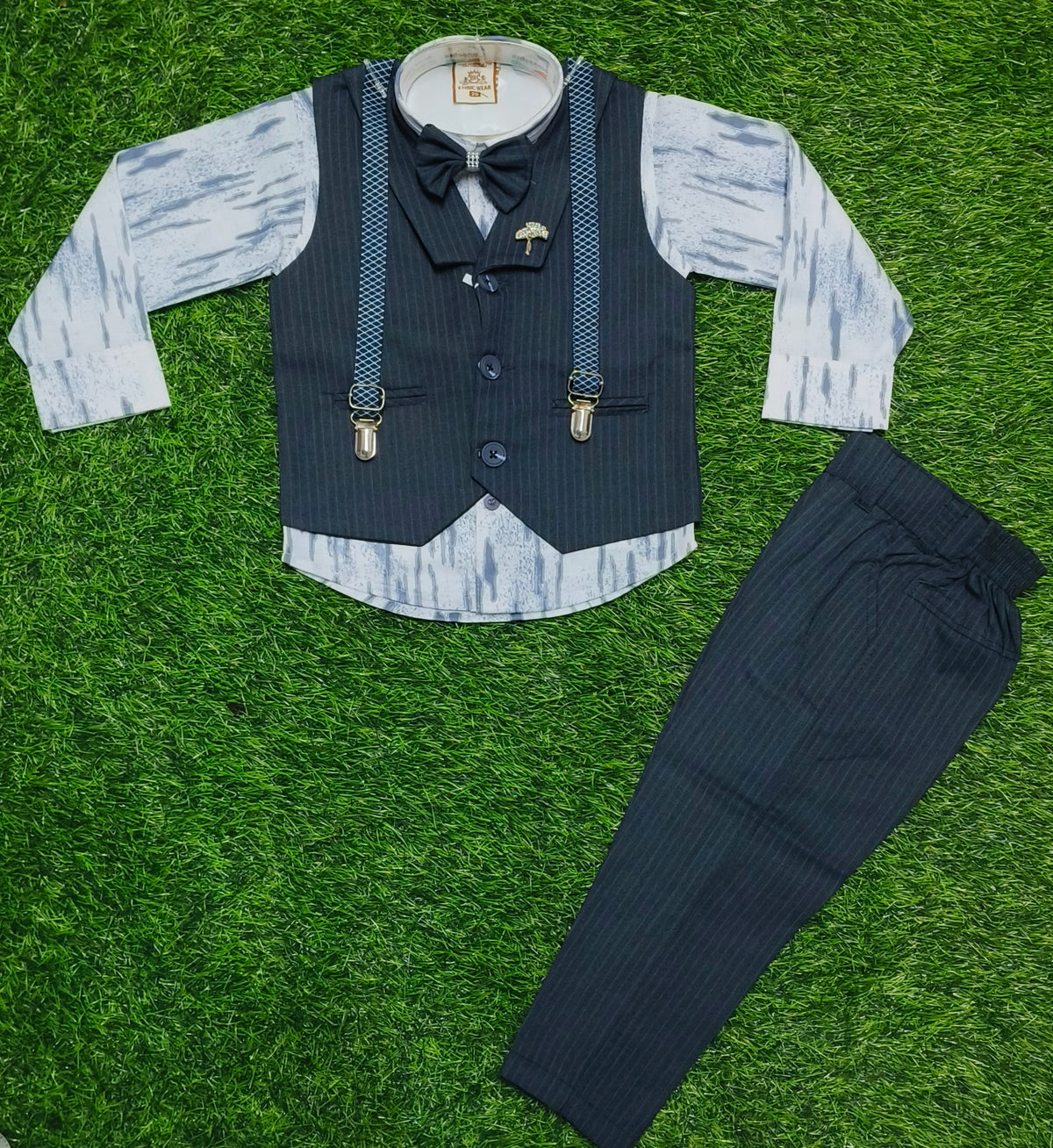 Boys Navy Blue Pinstripe Waistcoat Party Wear Set