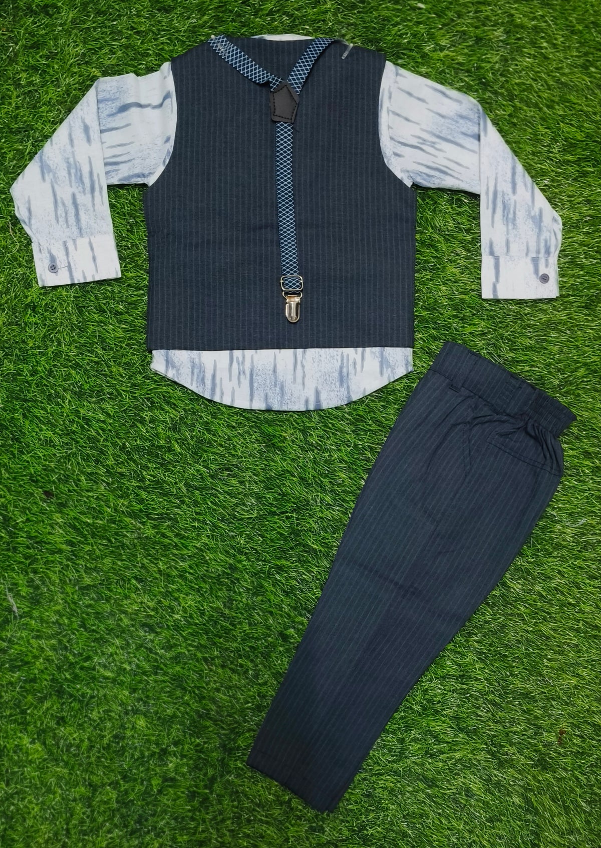 Boys Navy Blue Pinstripe Waistcoat Party Wear Set