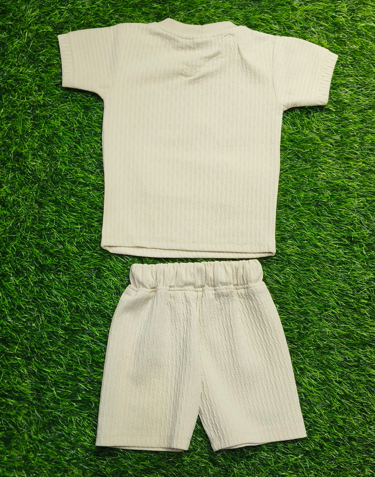 Kids Cream Textured T-Shirt & Short Set