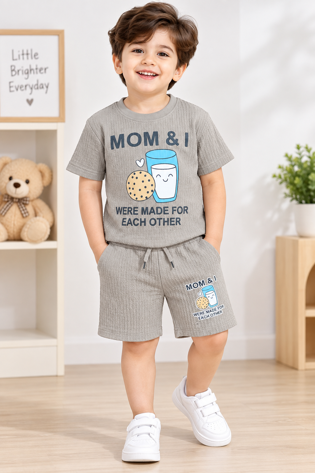 Kids Grey Textured T-Shirt & short Set