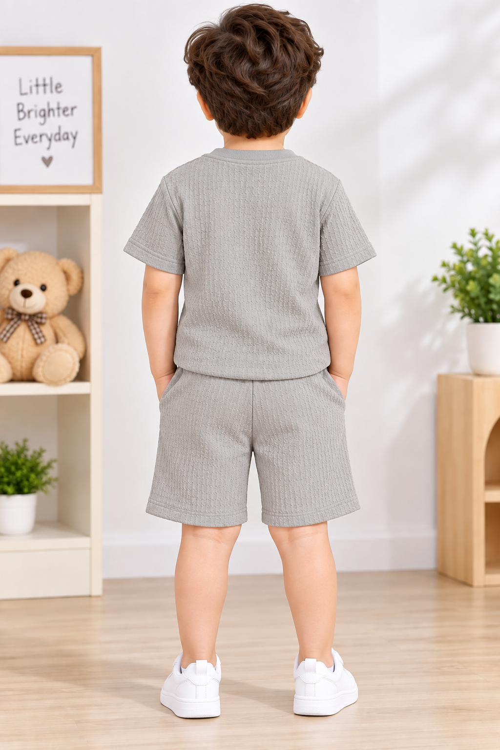 Kids Grey Textured T-Shirt & short Set