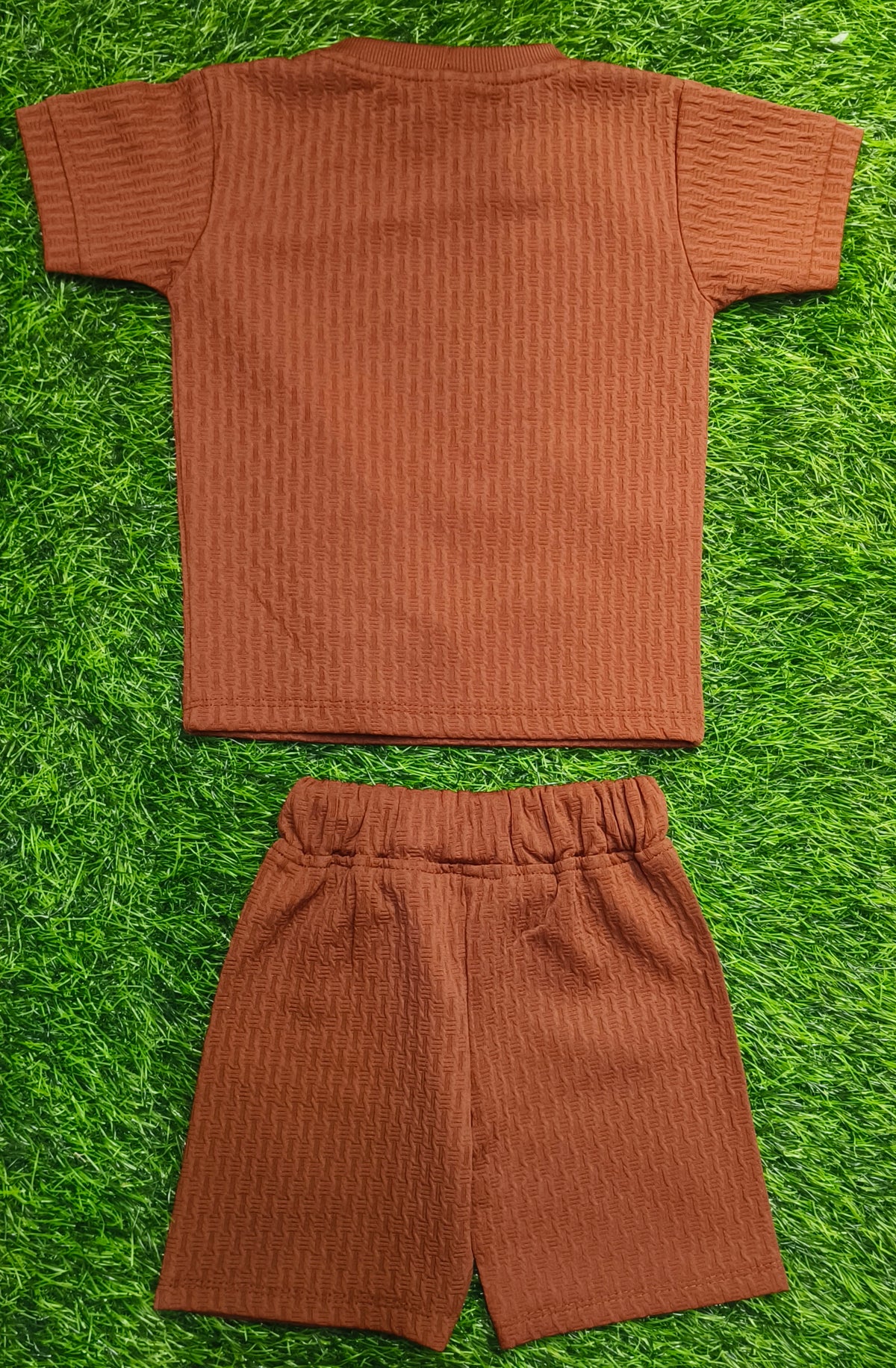 Kids Rust Brown Textured T-Shirt & short Set