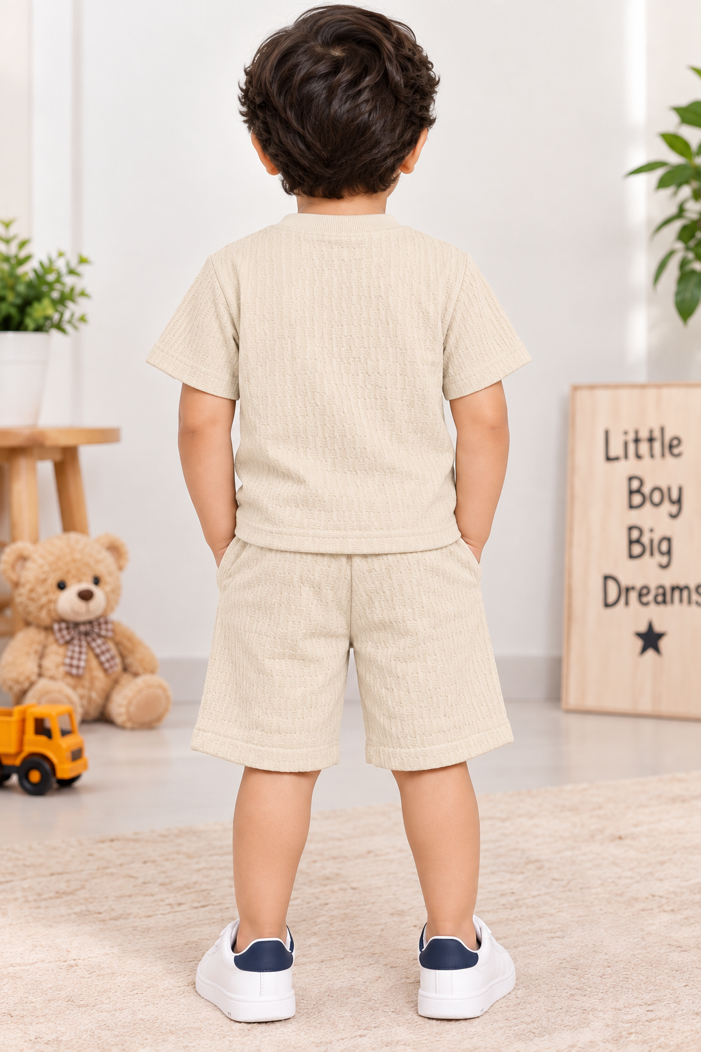 Kids Cream Mighty Muncher Textured T-Shirt & short Set