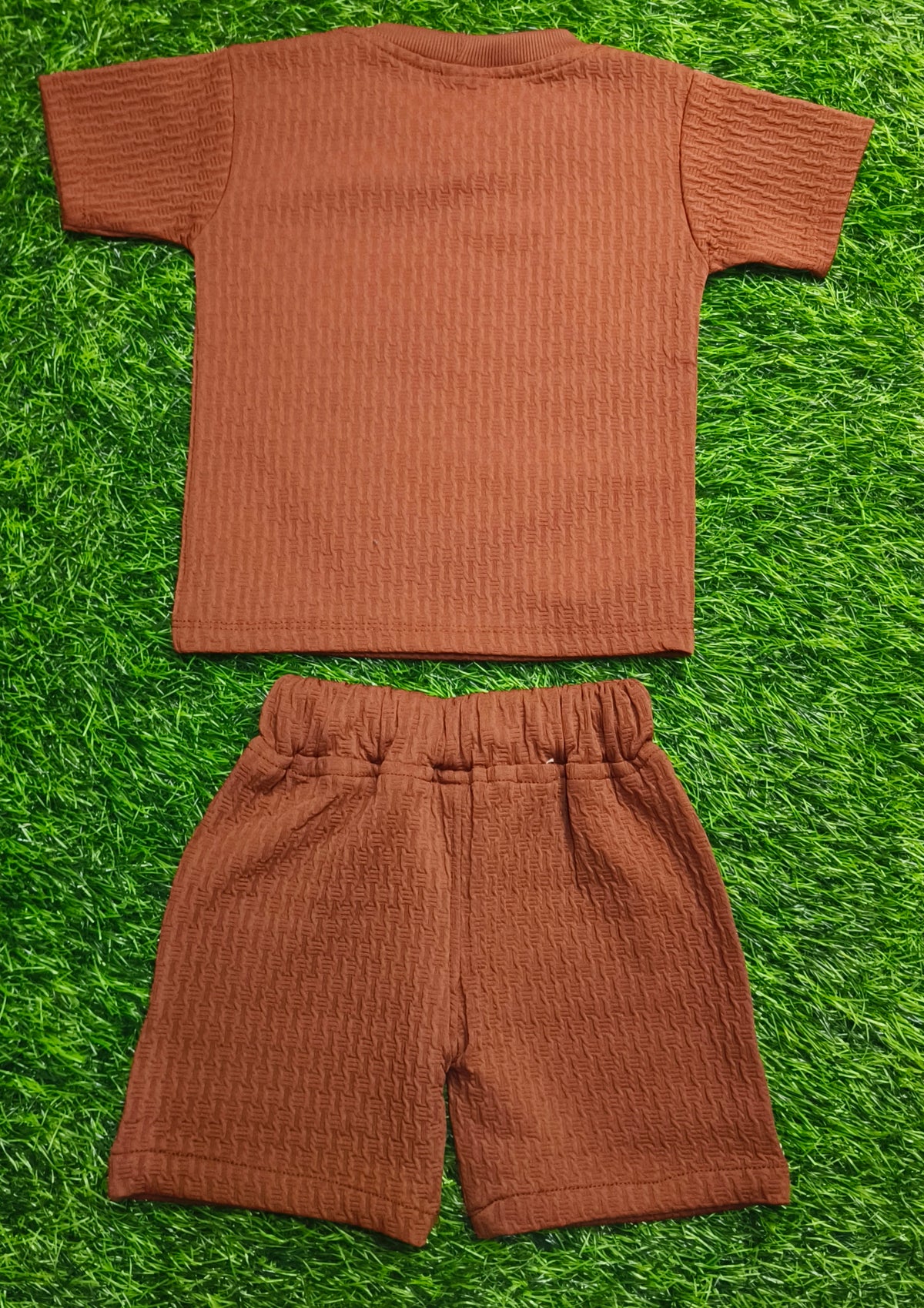 Kids Rust Brown Mighty Muncher Textured T-Shirt & short Set