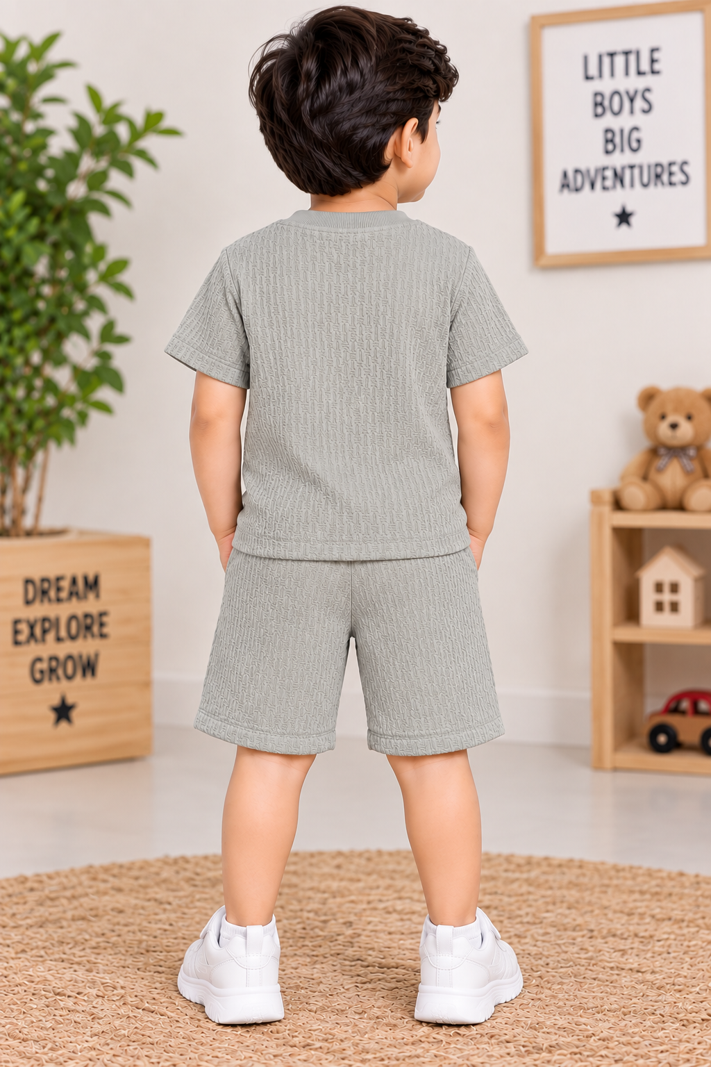 Kids Grey Mighty Muncher Textured T-Shirt & Cargo short Set