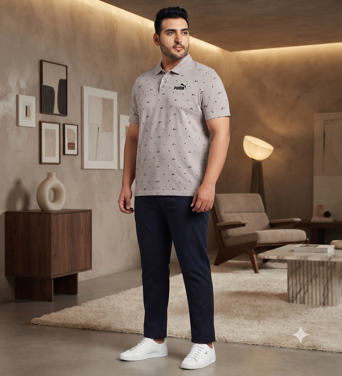 Men's Cream Printed Polo T-Shirt