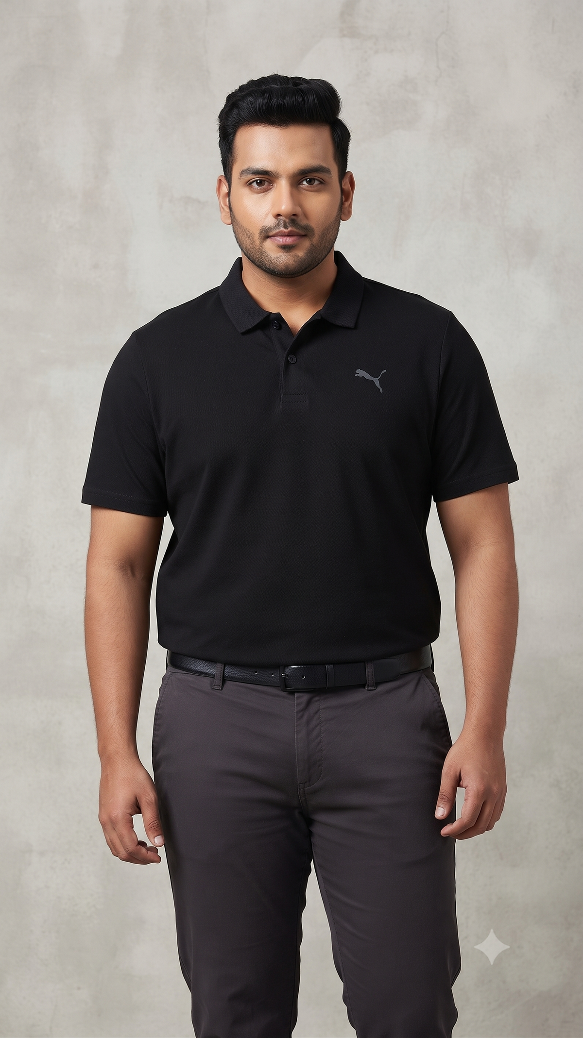 Men’s Black Solid Polo T-Shirt with Side Slits