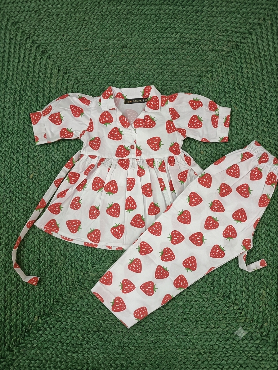 Sweet Strawberry Peplum Top & Pants Co-Ord Set