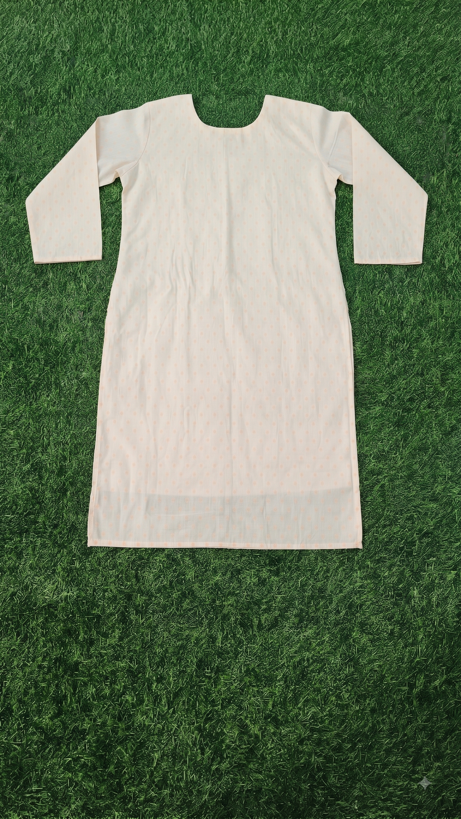 Women’s Light Cream & Orange Dotted Cotton Straight-Cut Kurthi with Elbow Sleeves & Pocket