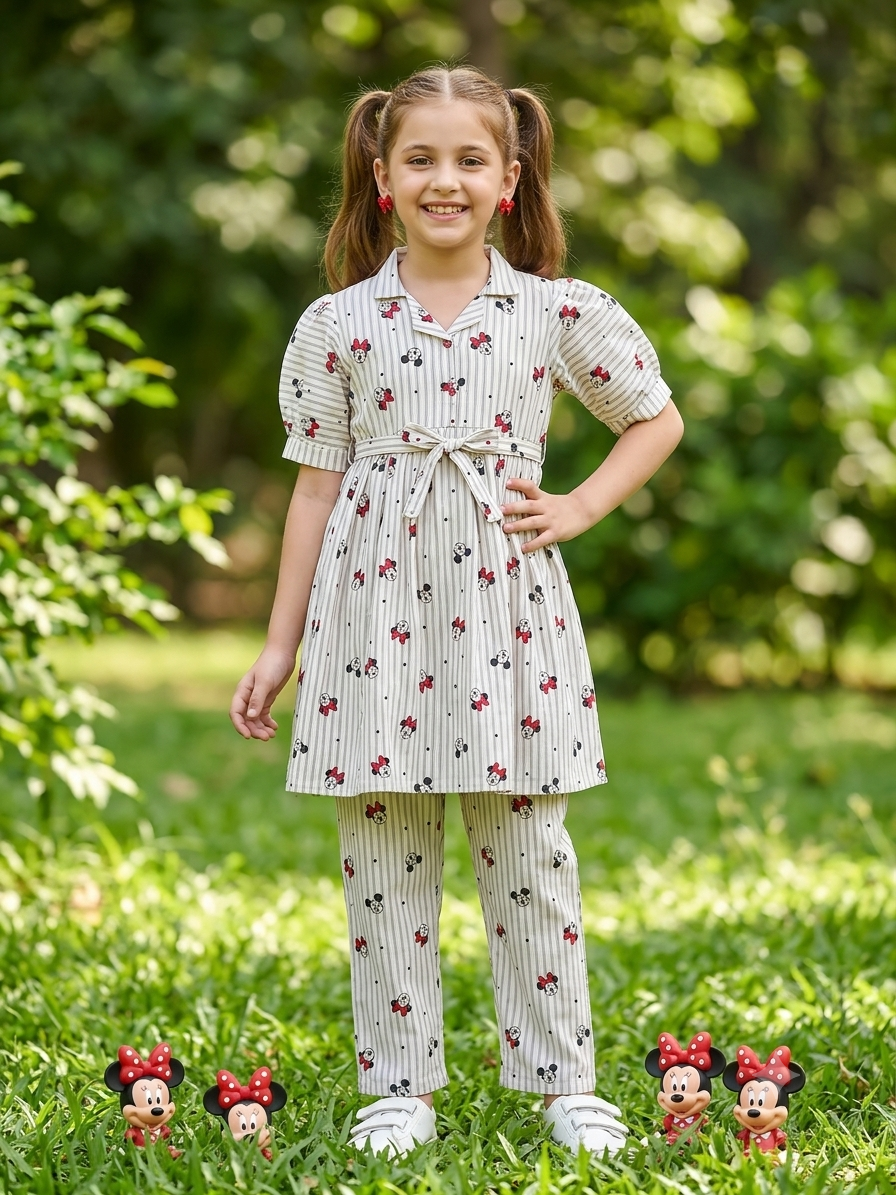 Playful Minnie Mouse Striped Peplum Co-Ord Set