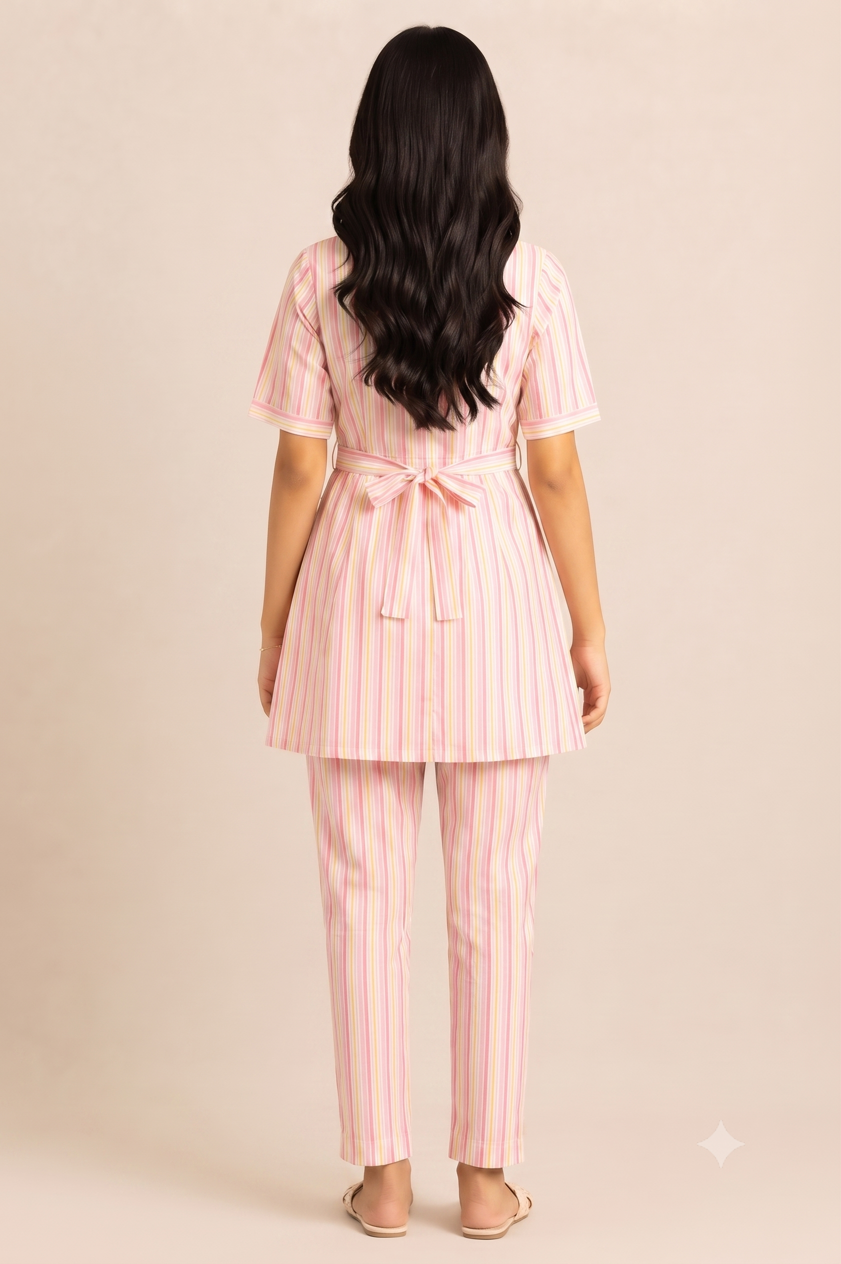 Pastel Candy Stripe Peplum Top & Pants Co-Ord Set
