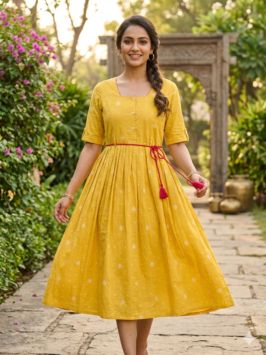 Girls Premium Cotton Yellow Frock  Comfortable & Stylish Everyday Wear
