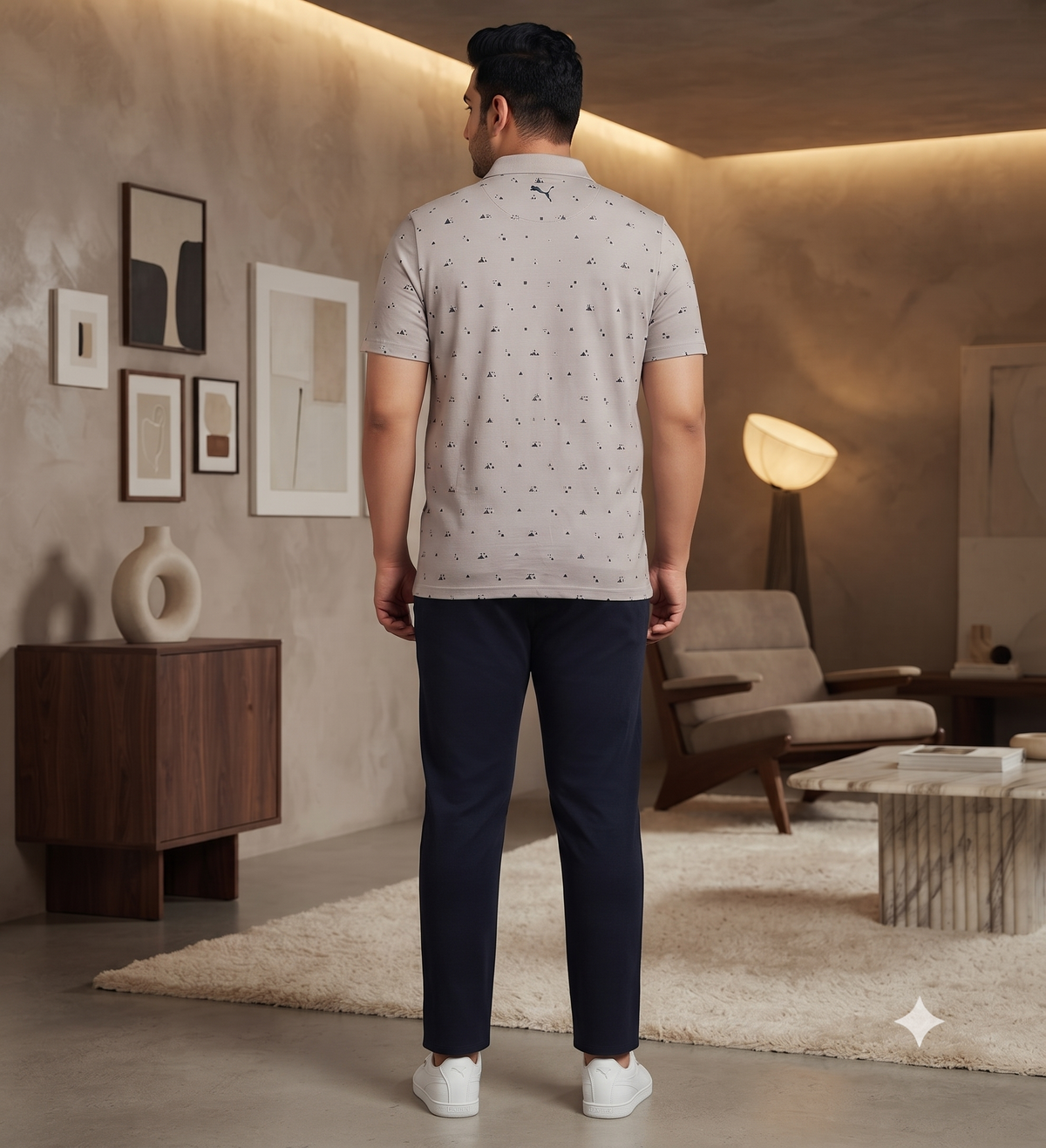 Men's Cream Printed Polo T-Shirt