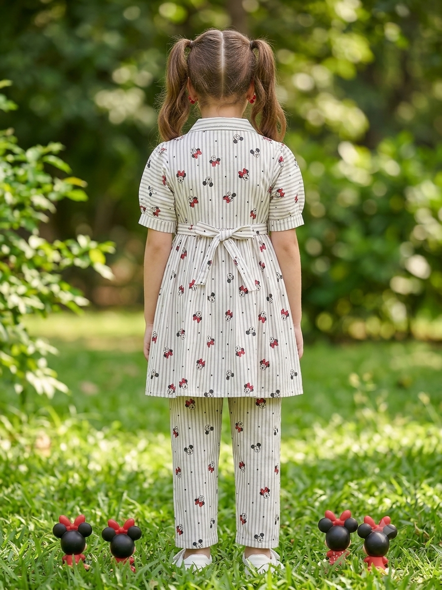 Playful Minnie Mouse Striped Peplum Co-Ord Set