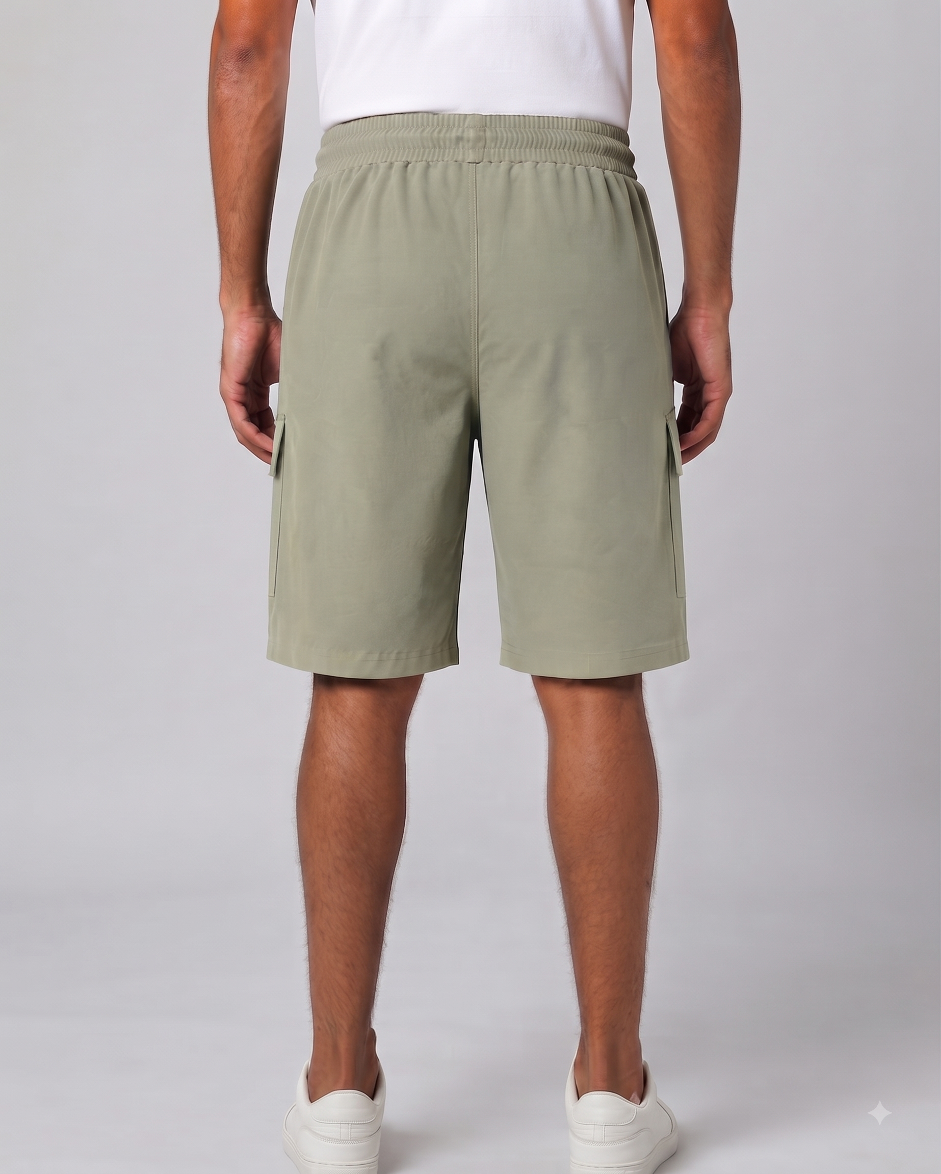 Men’s Olive Green Textured  Shorts with Elastic Waist & Zipper Pockets