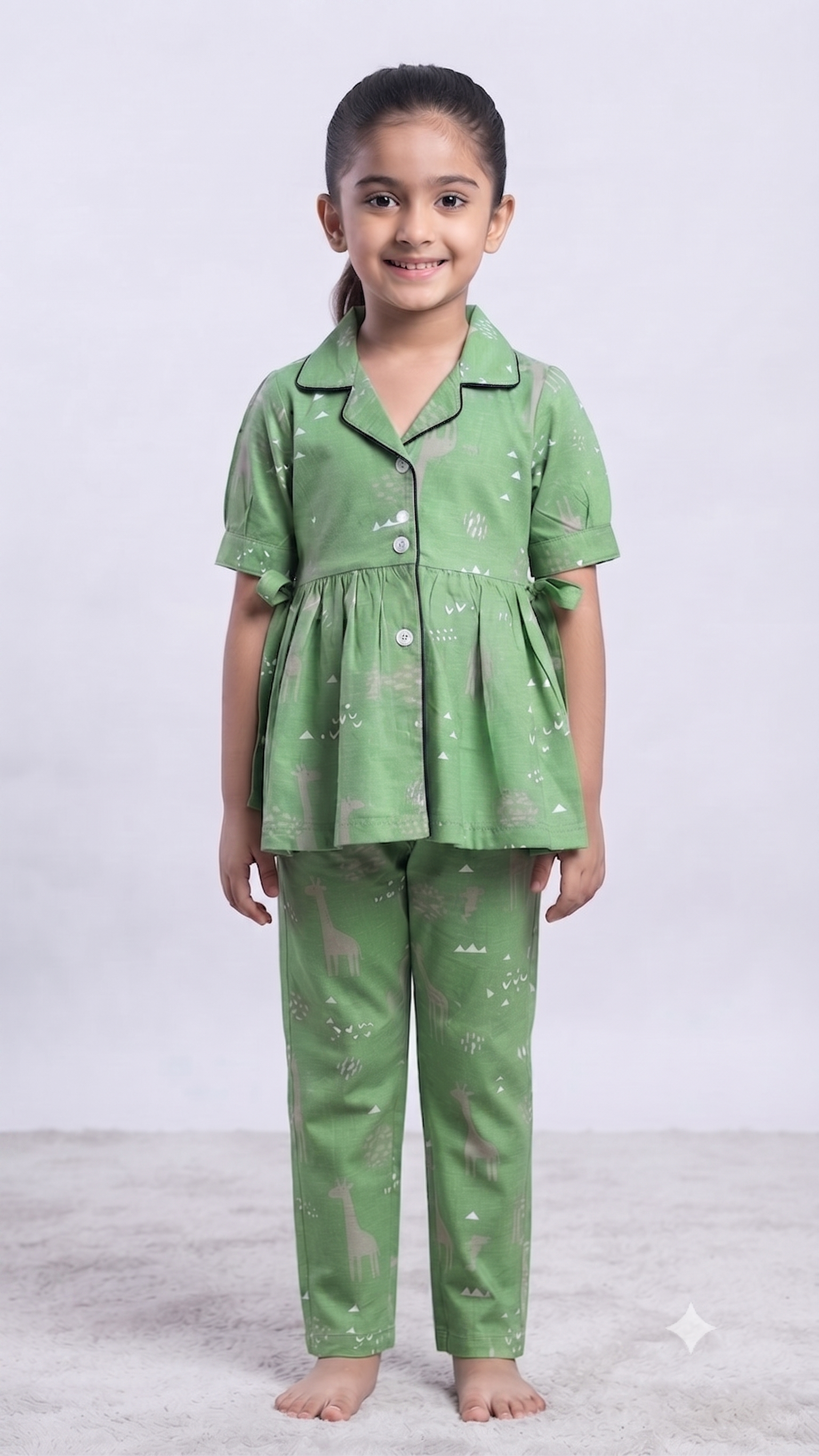 Playful Safari Giraffe Print Green Peplum Co-Ord Set
