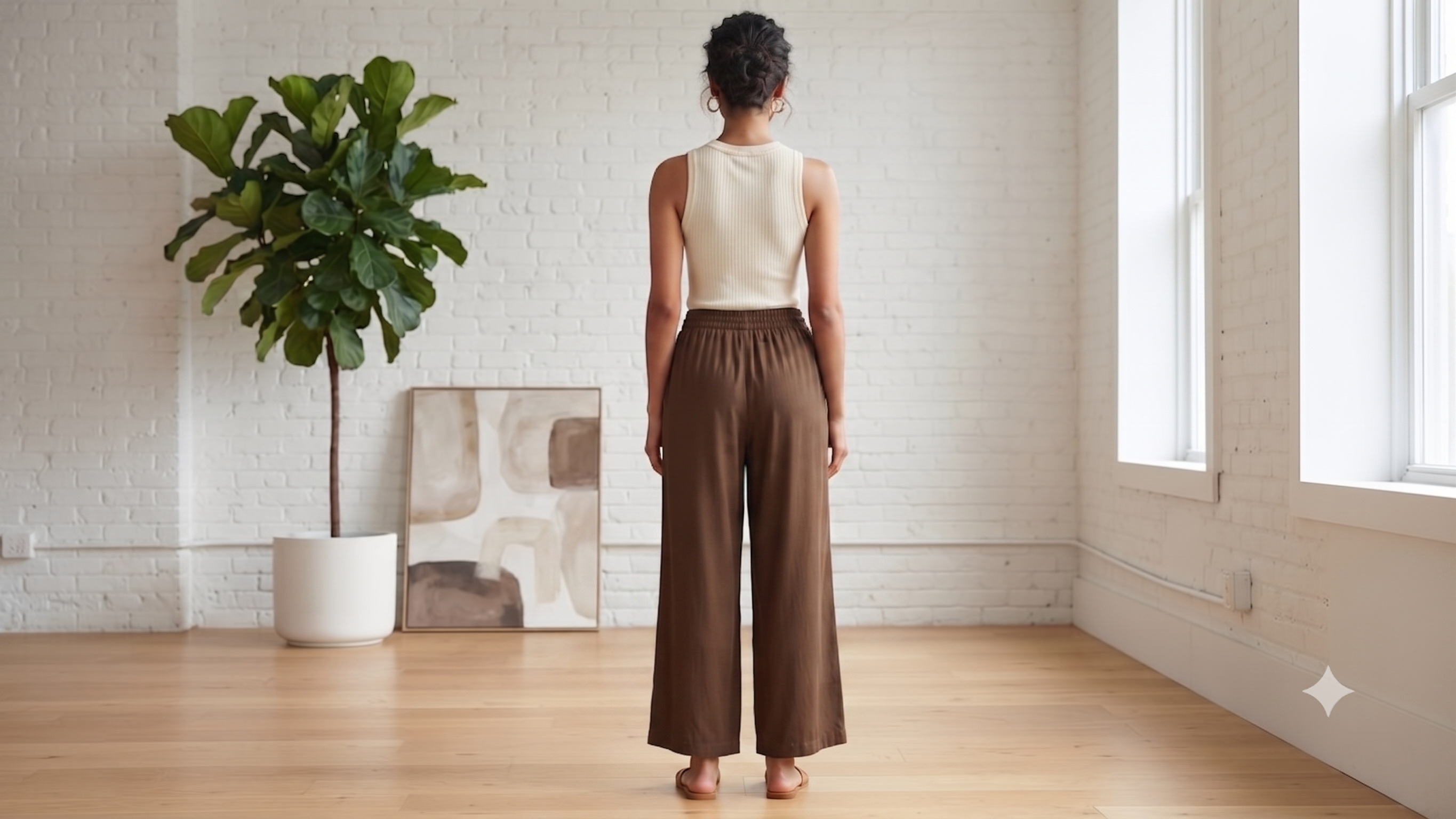 Brown Solid Wide-Leg Palazzo with Pockets