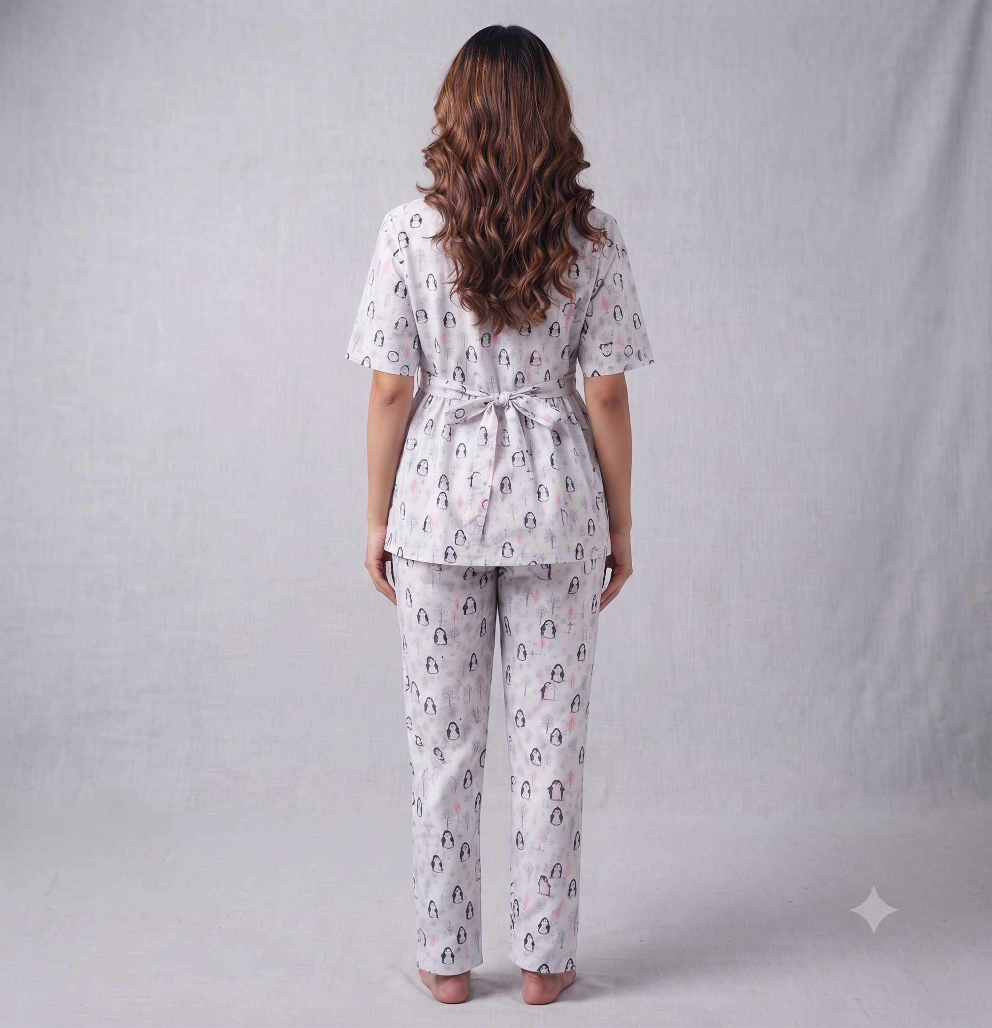 Playful Penguin Print Peplum Top & Pants Co-Ord Set