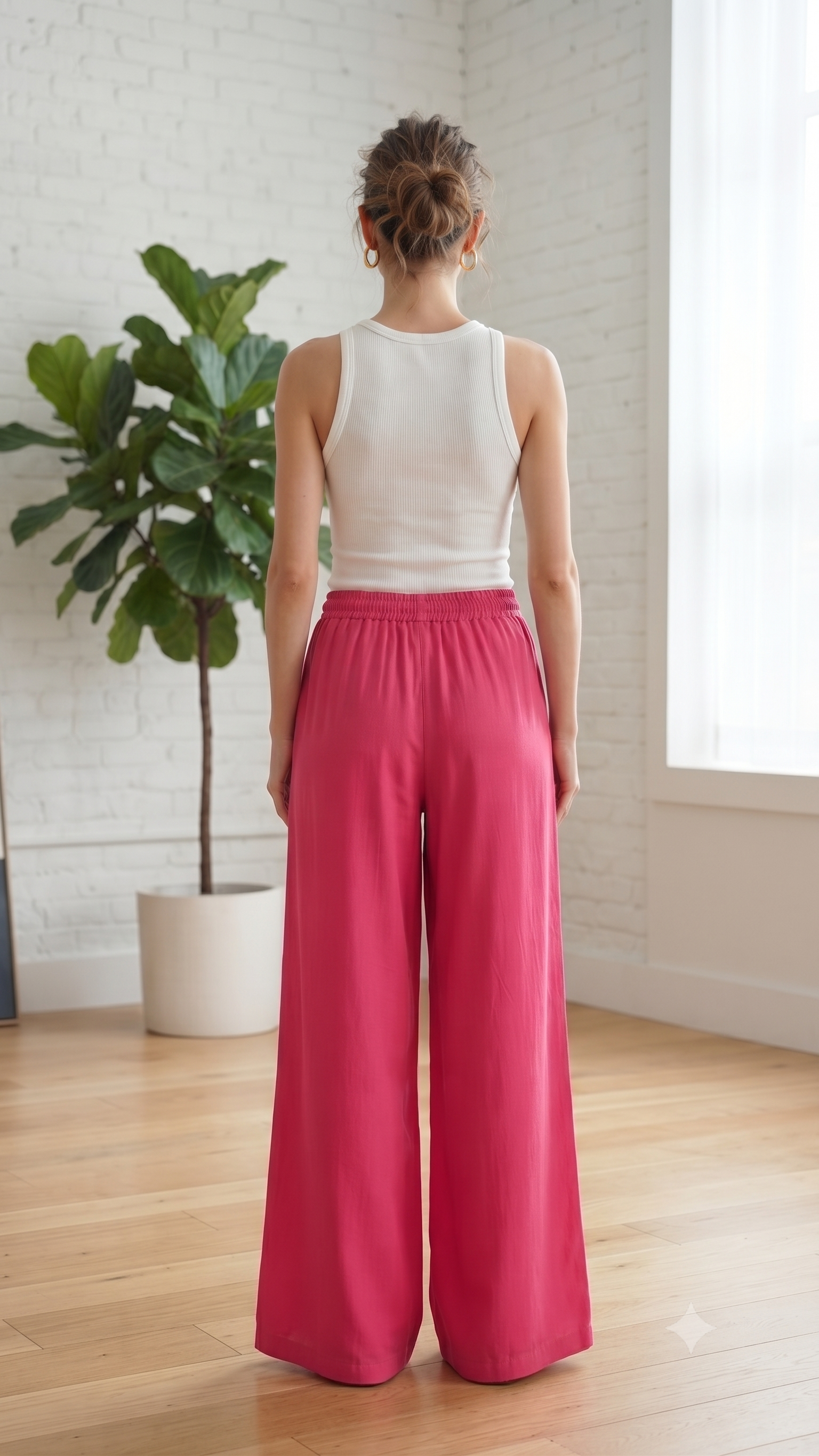 Pink Solid Wide-Leg Palazzo with Pockets