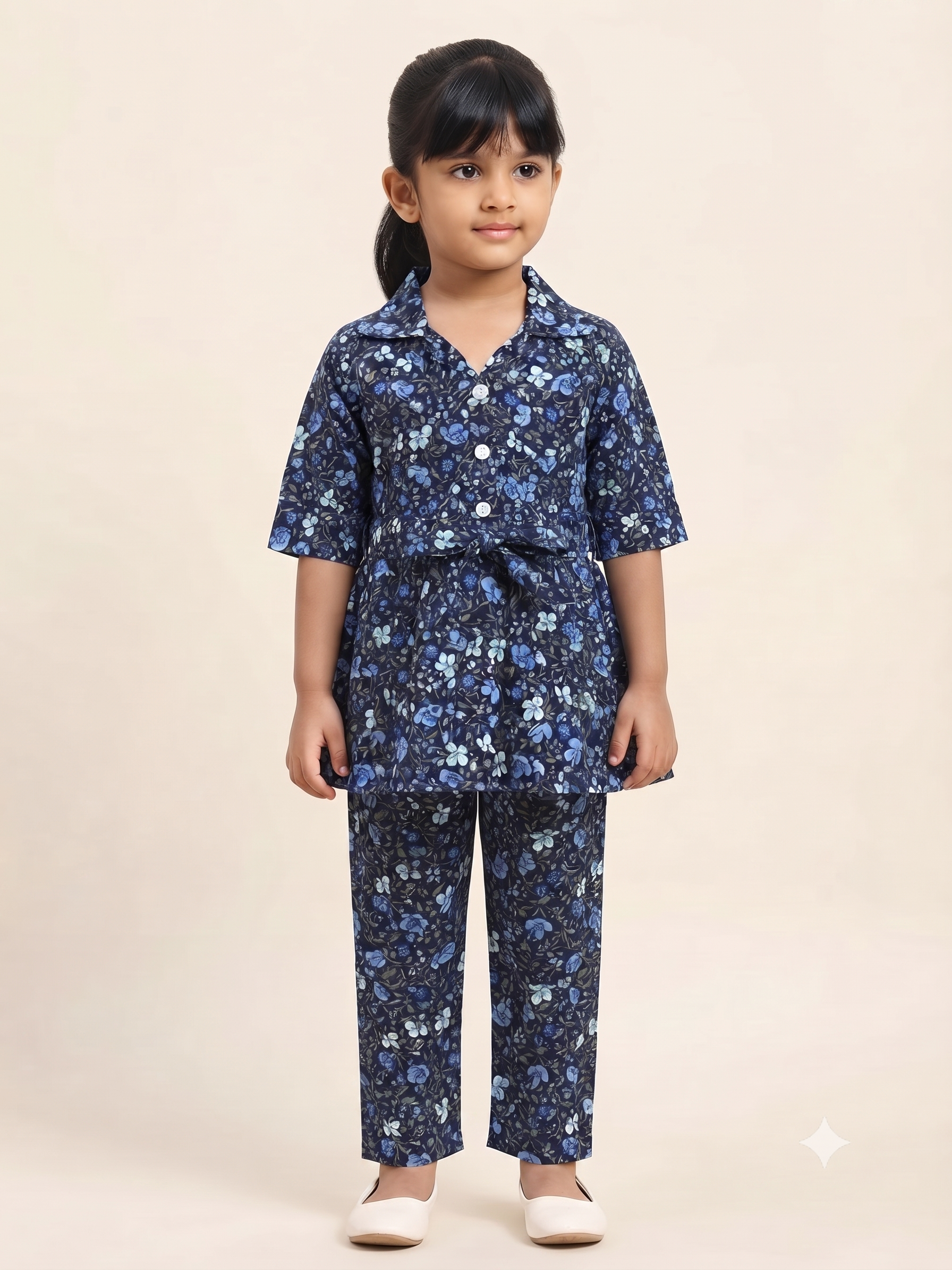 Midnight Blue Ditsy Floral Peplum Co-Ord Set