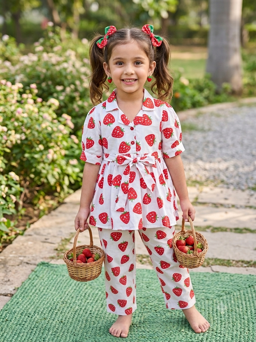 Sweet Strawberry Peplum Top & Pants Co-Ord Set