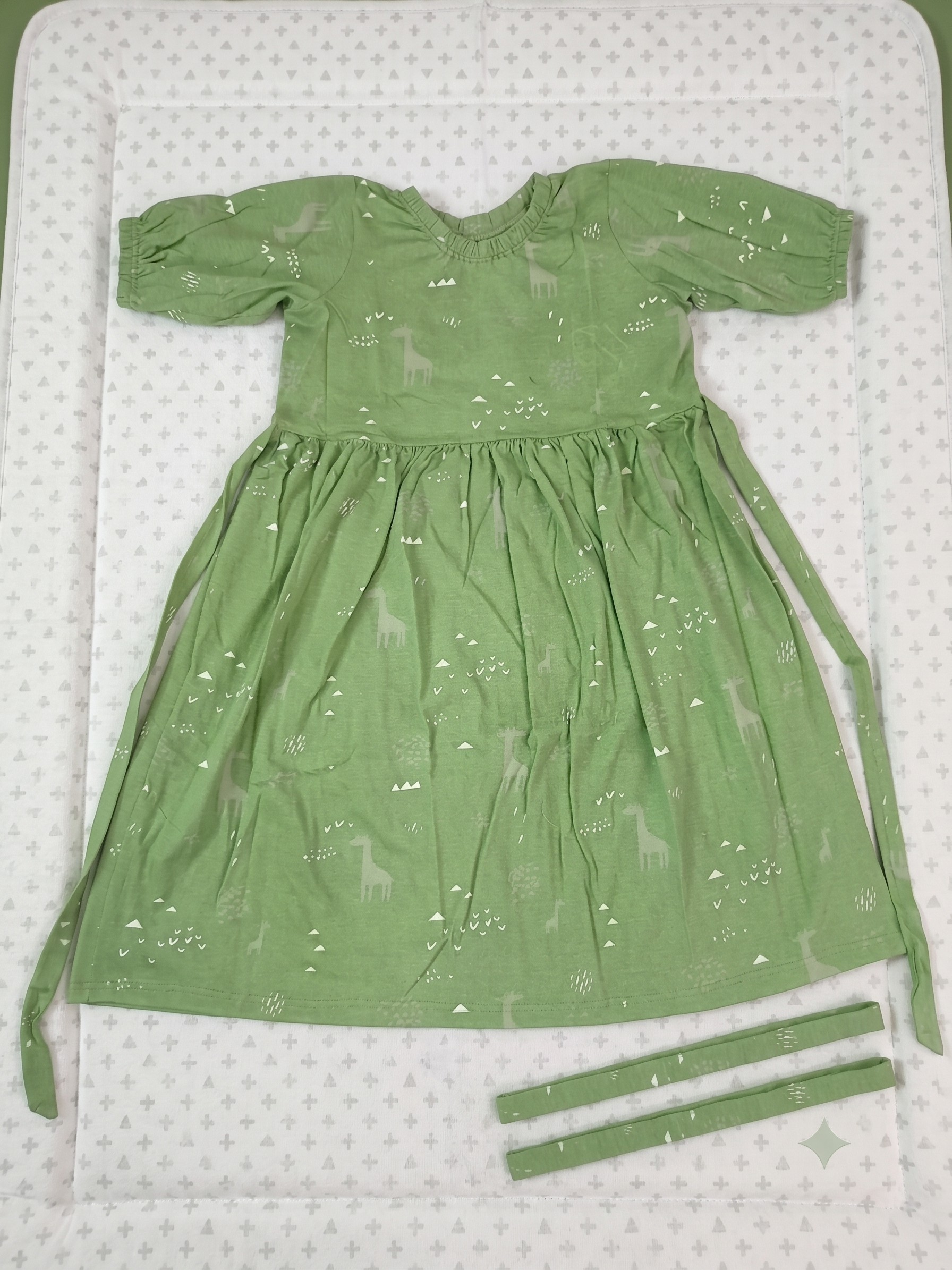 Playful Green "Giraffe Safari" Cotton Daily Frock (2-16 Years)