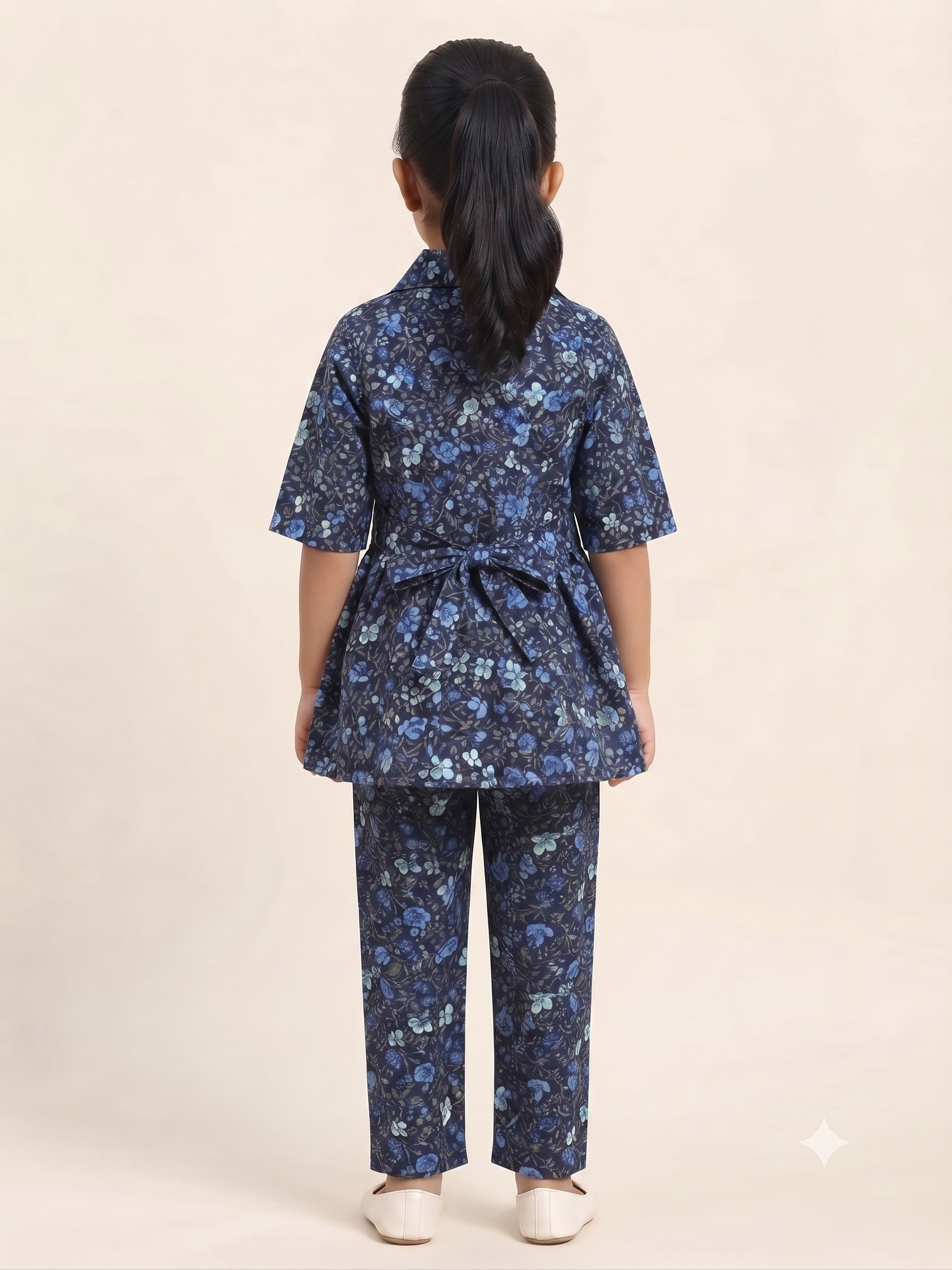 Midnight Blue Ditsy Floral Peplum Co-Ord Set