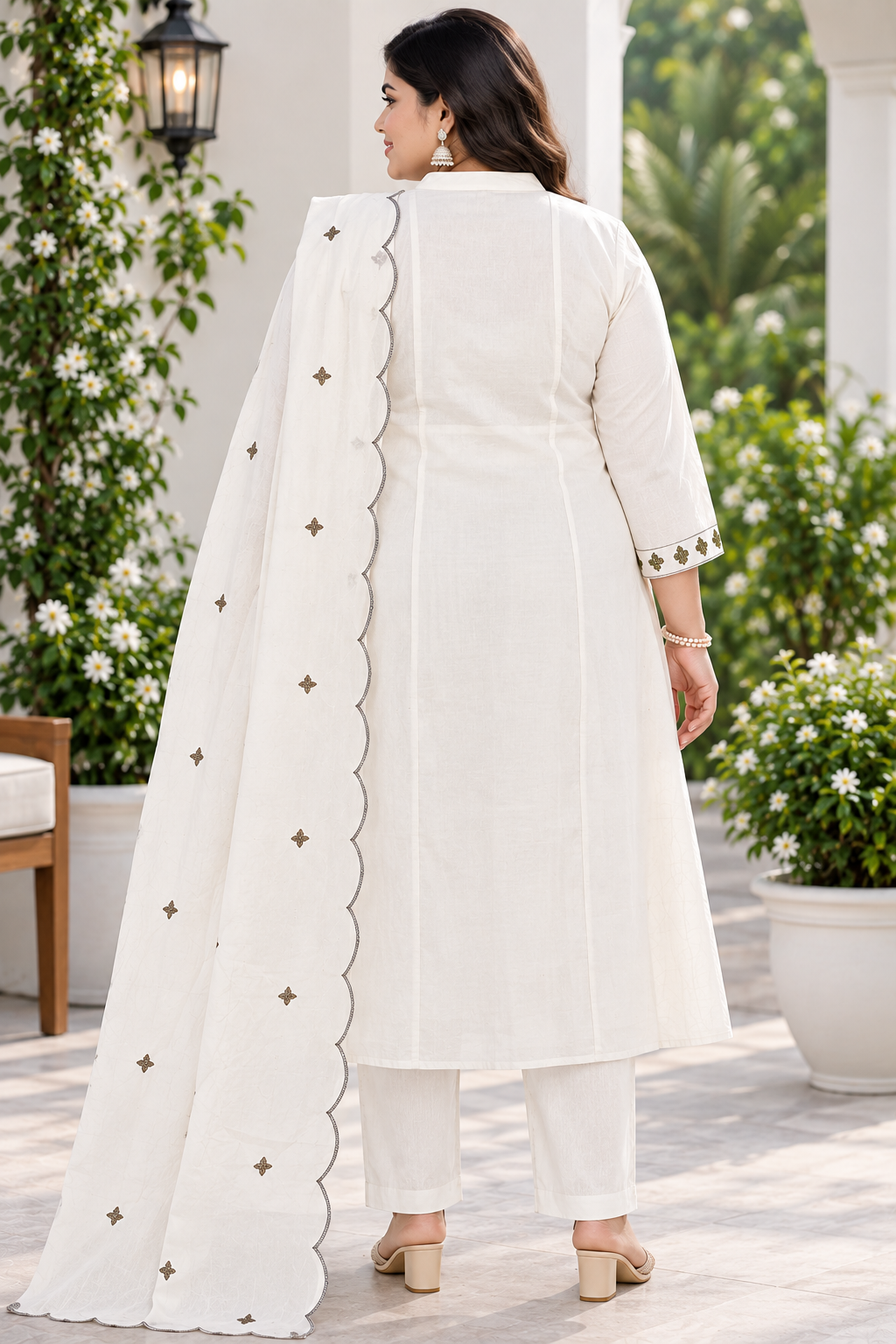 Women’s Off White Floral Embroidered 3-Piece Kurti Set