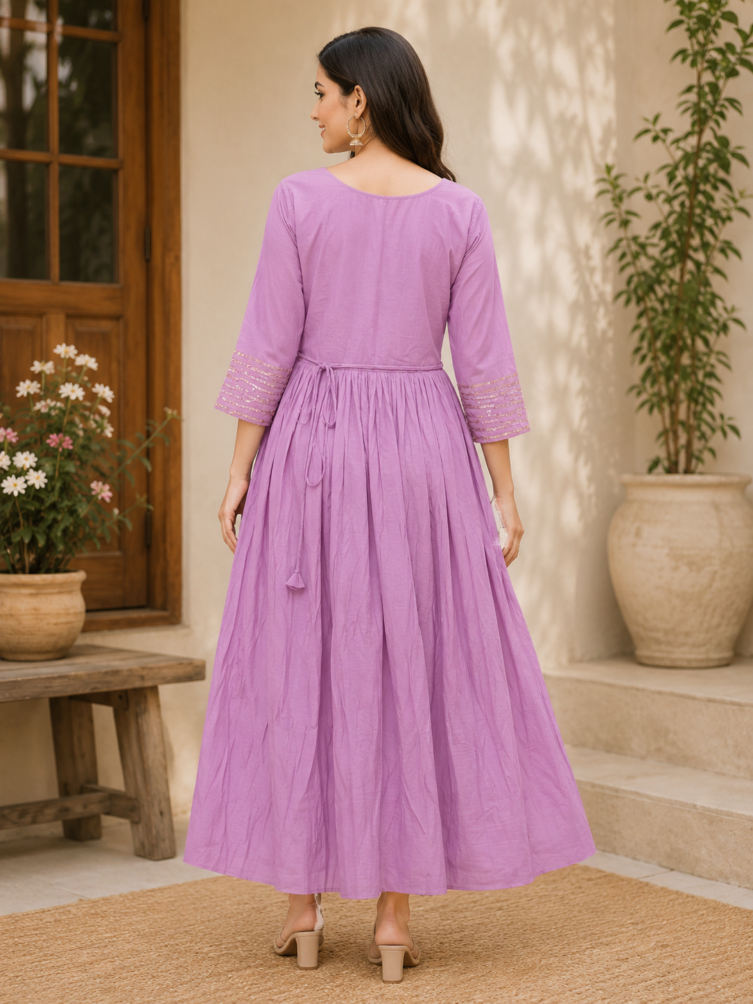 Elegant Dusty Purple Single Piece Kurti with Adjustable Waist Tie