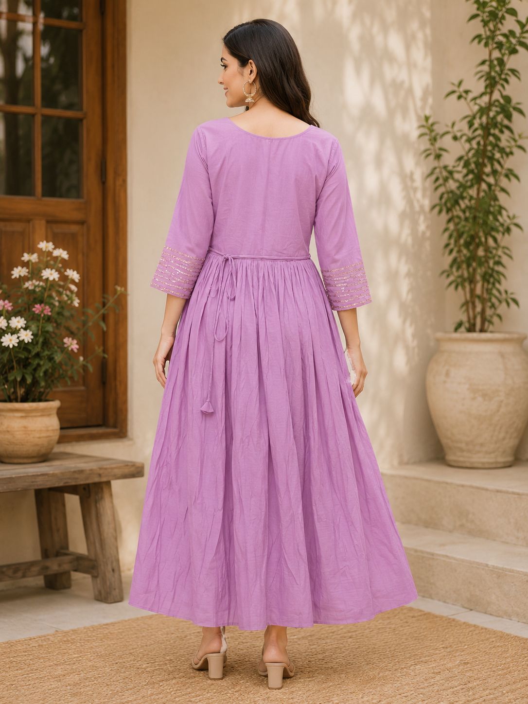 Elegant Dusty Purple Single Piece Kurti with Adjustable Waist Tie