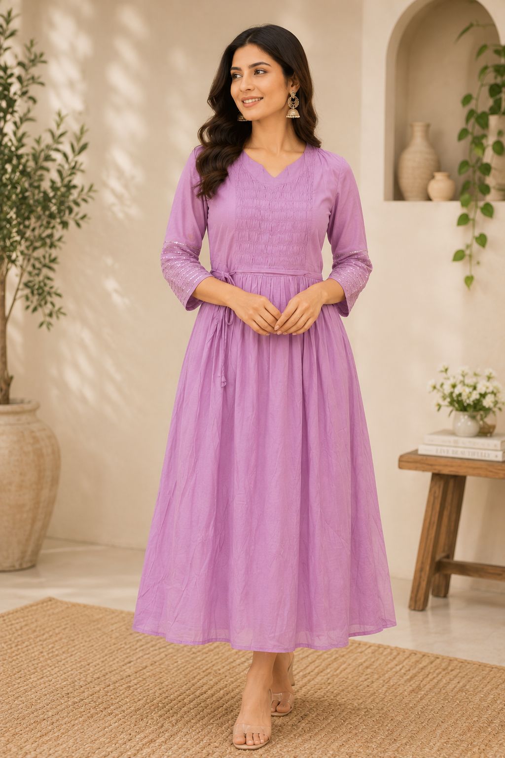 Elegant Dusty Purple Single Piece Kurti with Adjustable Waist Tie