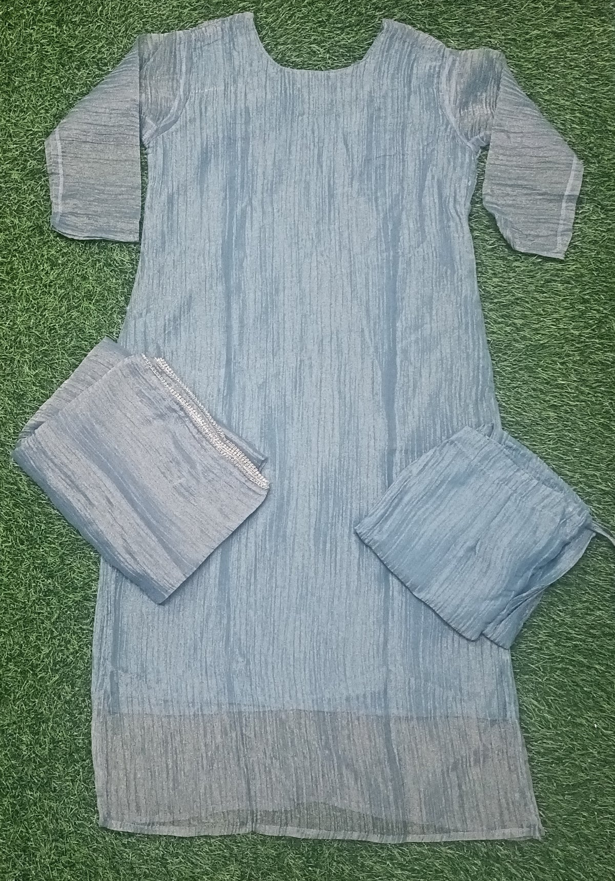 Women’s Blue Embellished Roman Glass 3-Piece Kurthi Set