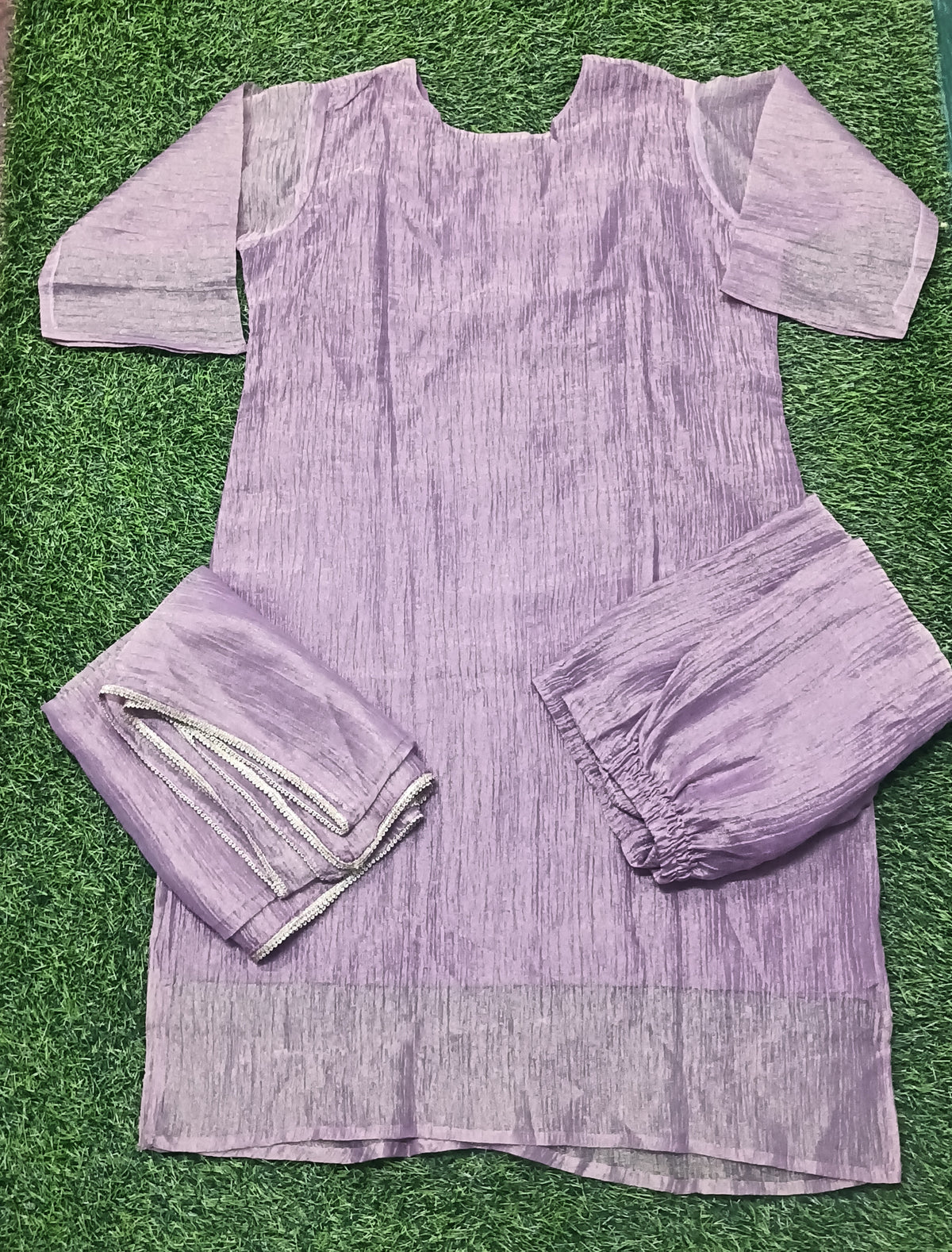 Women’s Lavender Purple Embellished Roman Glass 3-Piece Kurthi Set