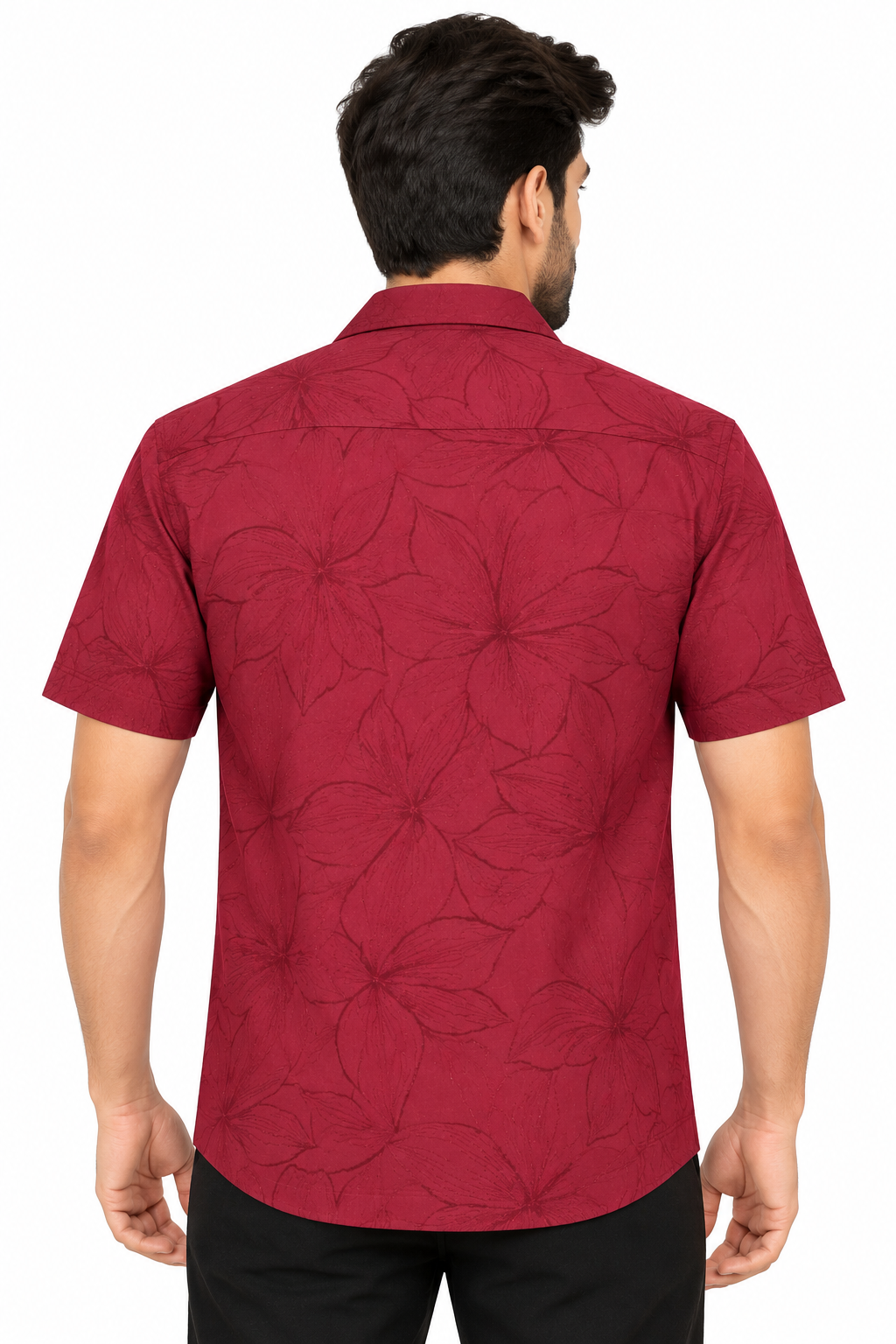 Men's Maroon Floral Textured Half Sleeve Shirt