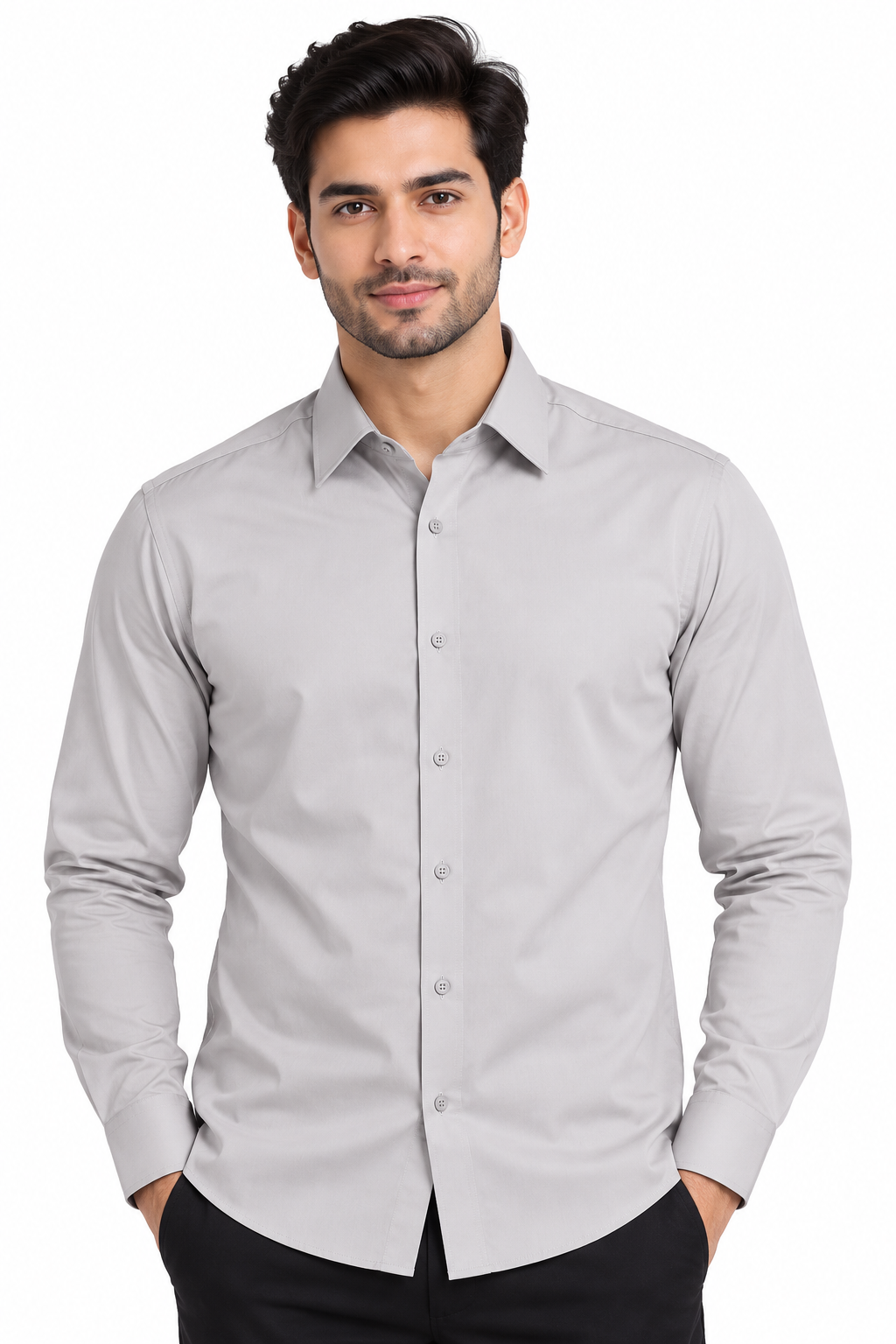 Men's Light Grey Colour Solid Full Sleeve Formal Shirt