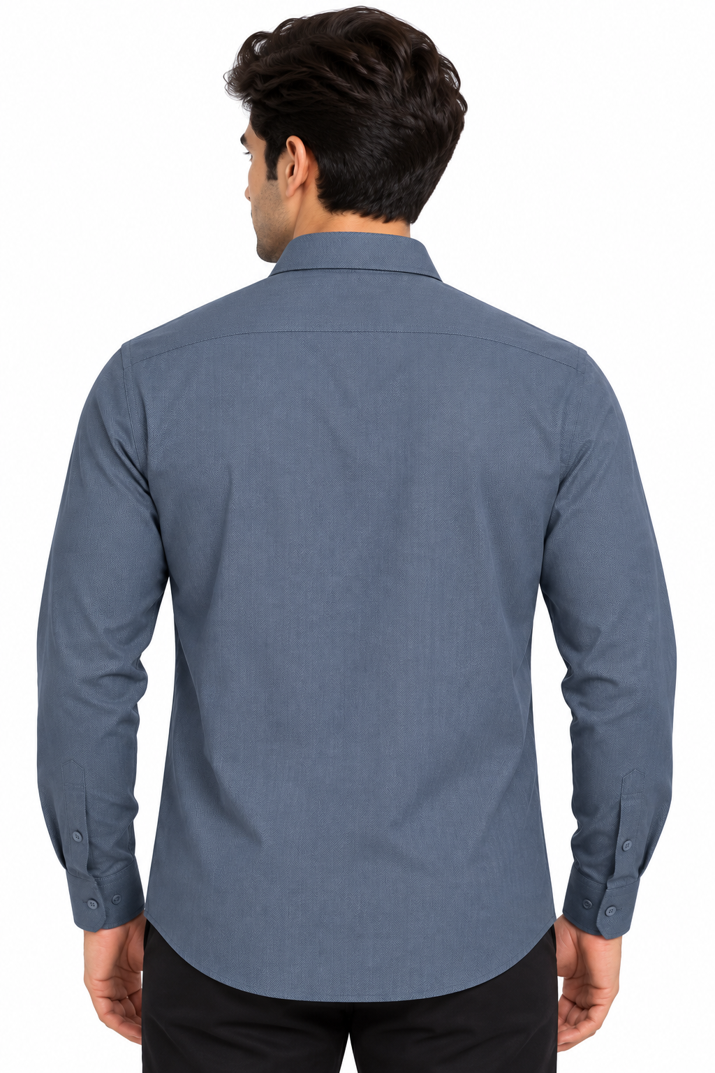 Men's Charcoal Grey Herringbone Textured Full Sleeve Shirt