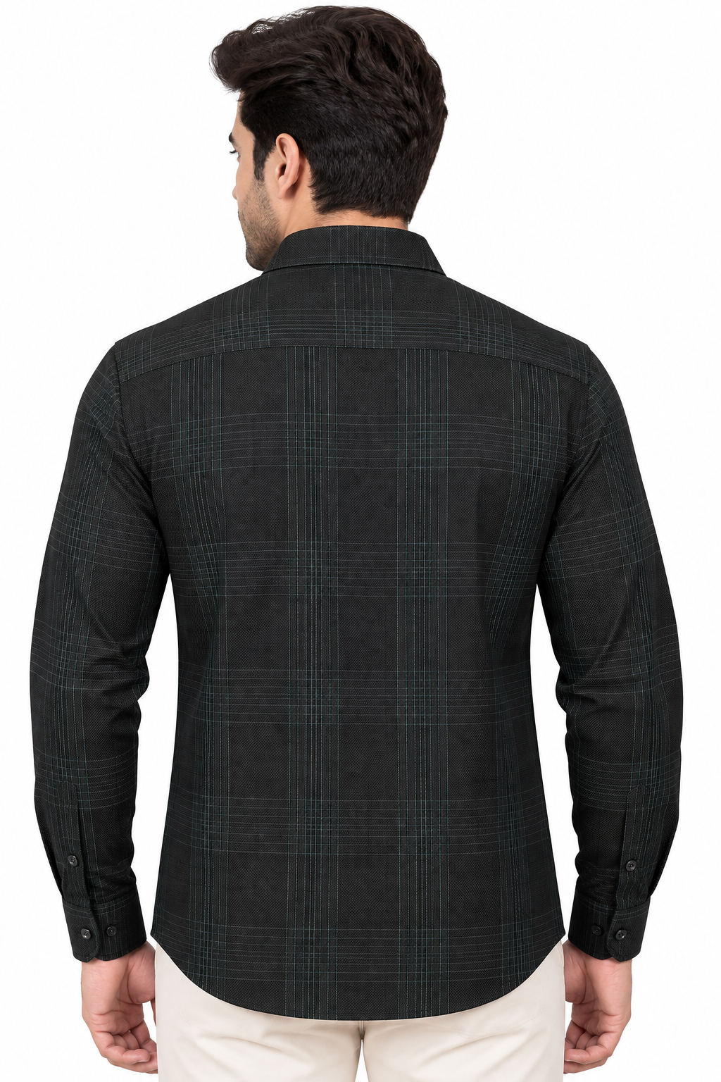 Men's Black Checkered Textured Full Sleeve Shirt