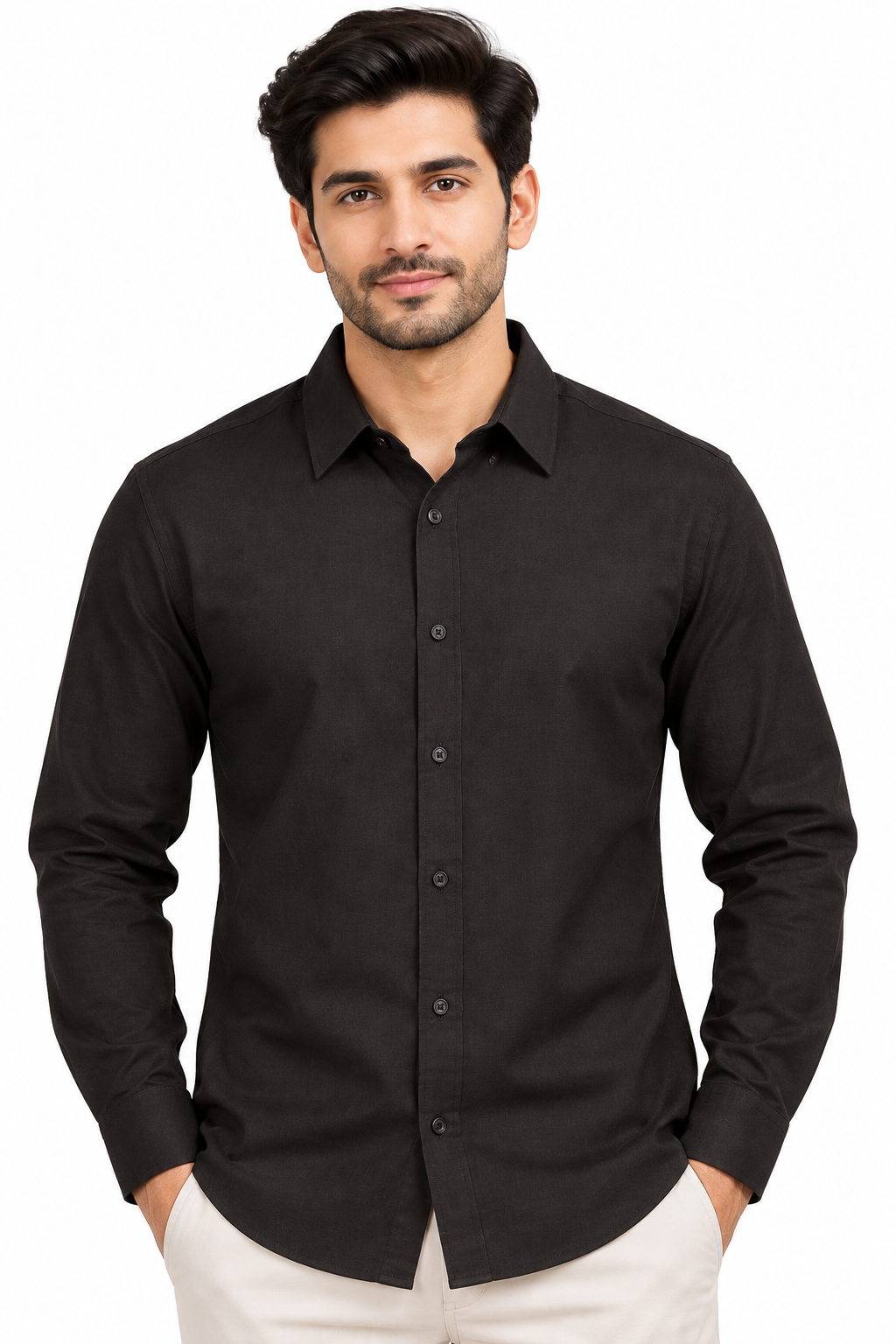 Men's Black Solid Full Sleeve Shirt