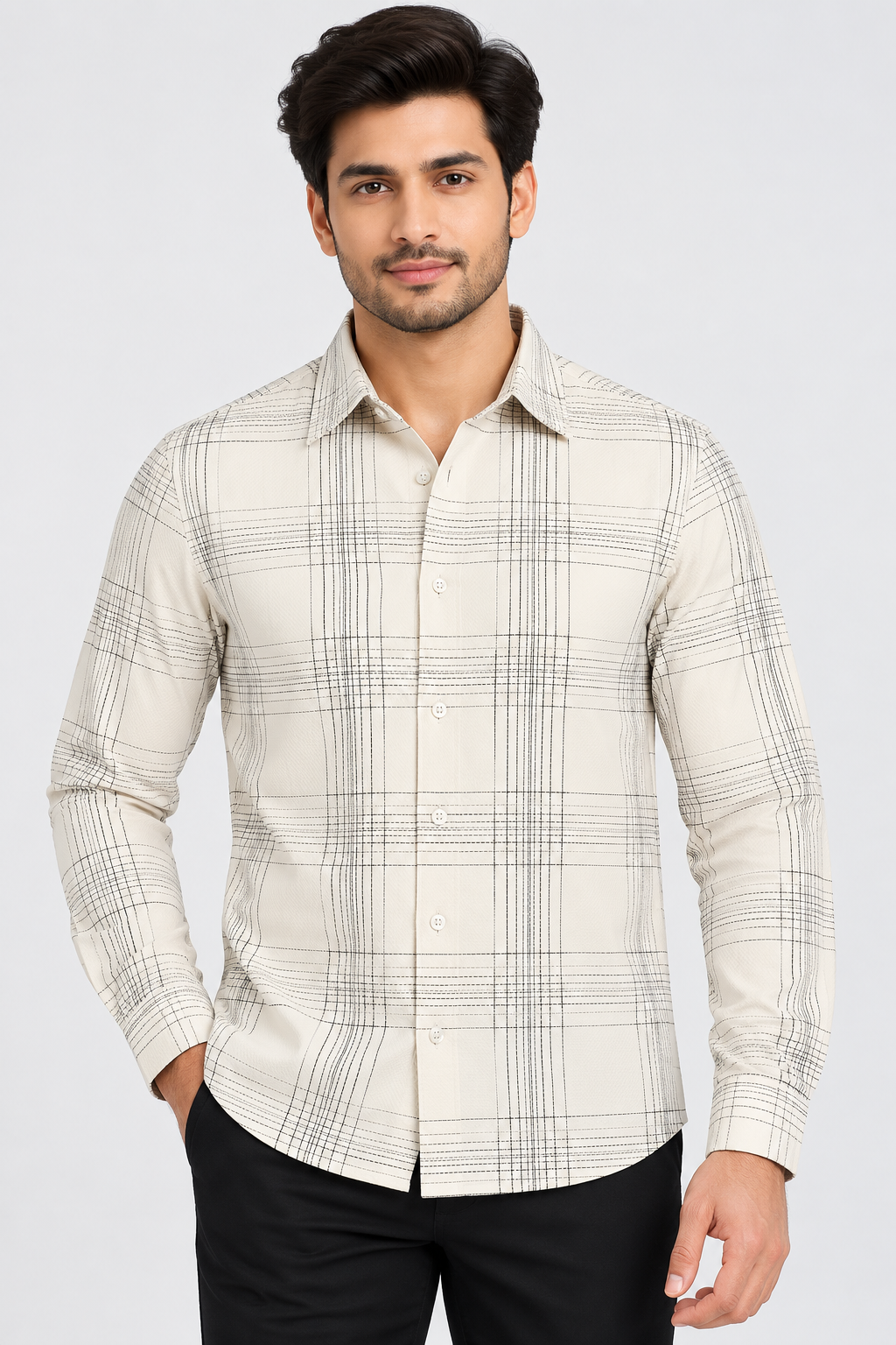 Men’s Off-White Checked Full Sleeve Shirt