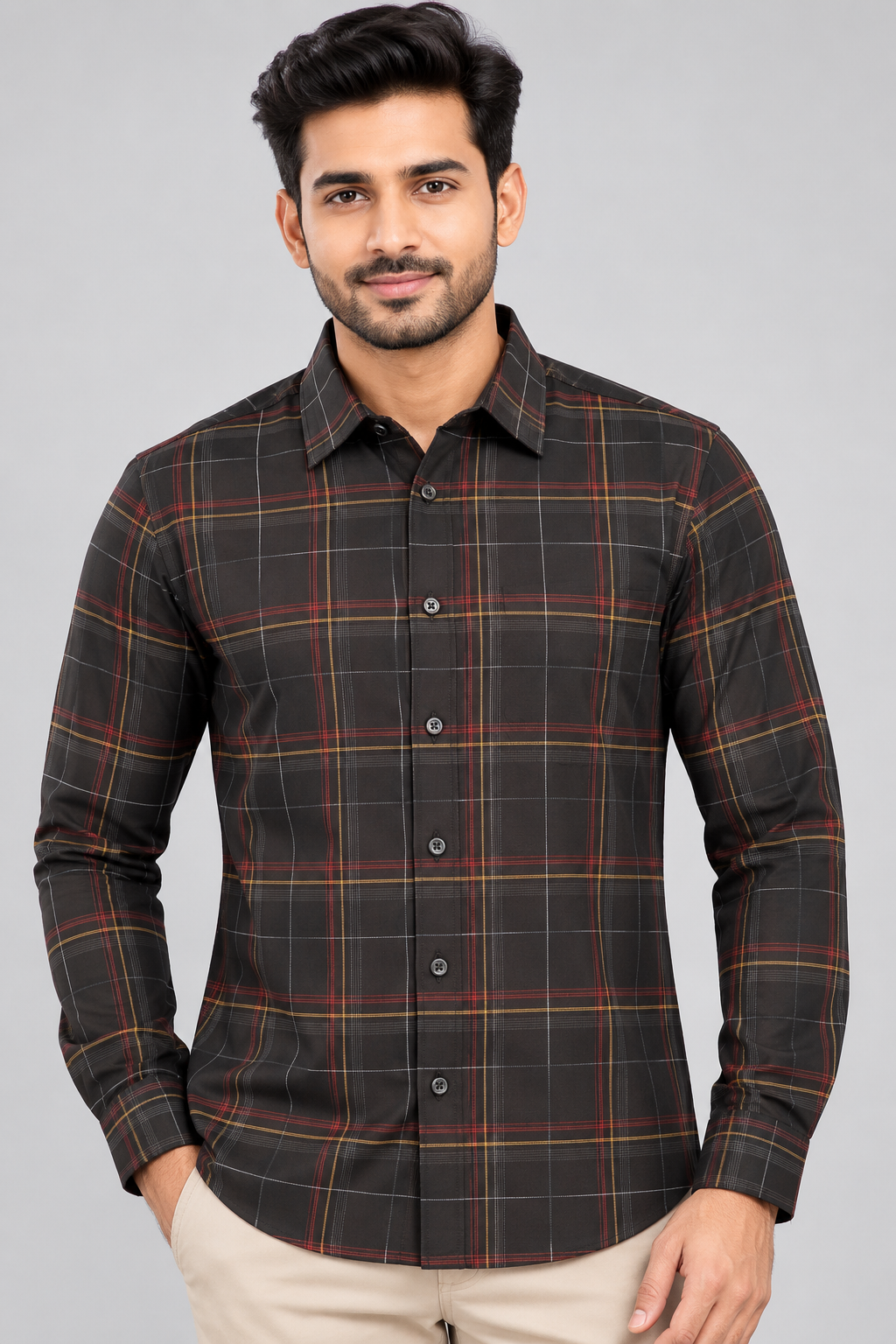 Men’s Black Multicolour Checked Full Sleeve Shirt