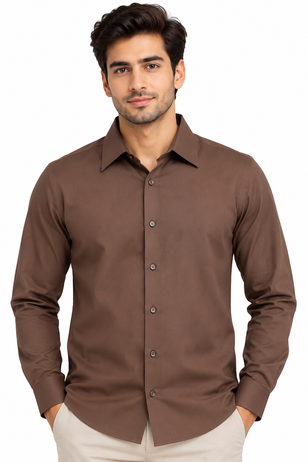 Men’s Brown Solid Full Sleeve Shirt