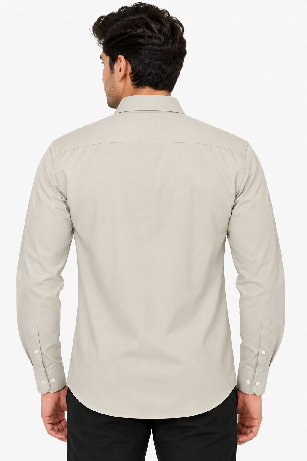 Men’s Light Grey Solid Full Sleeve Stretch Shirt